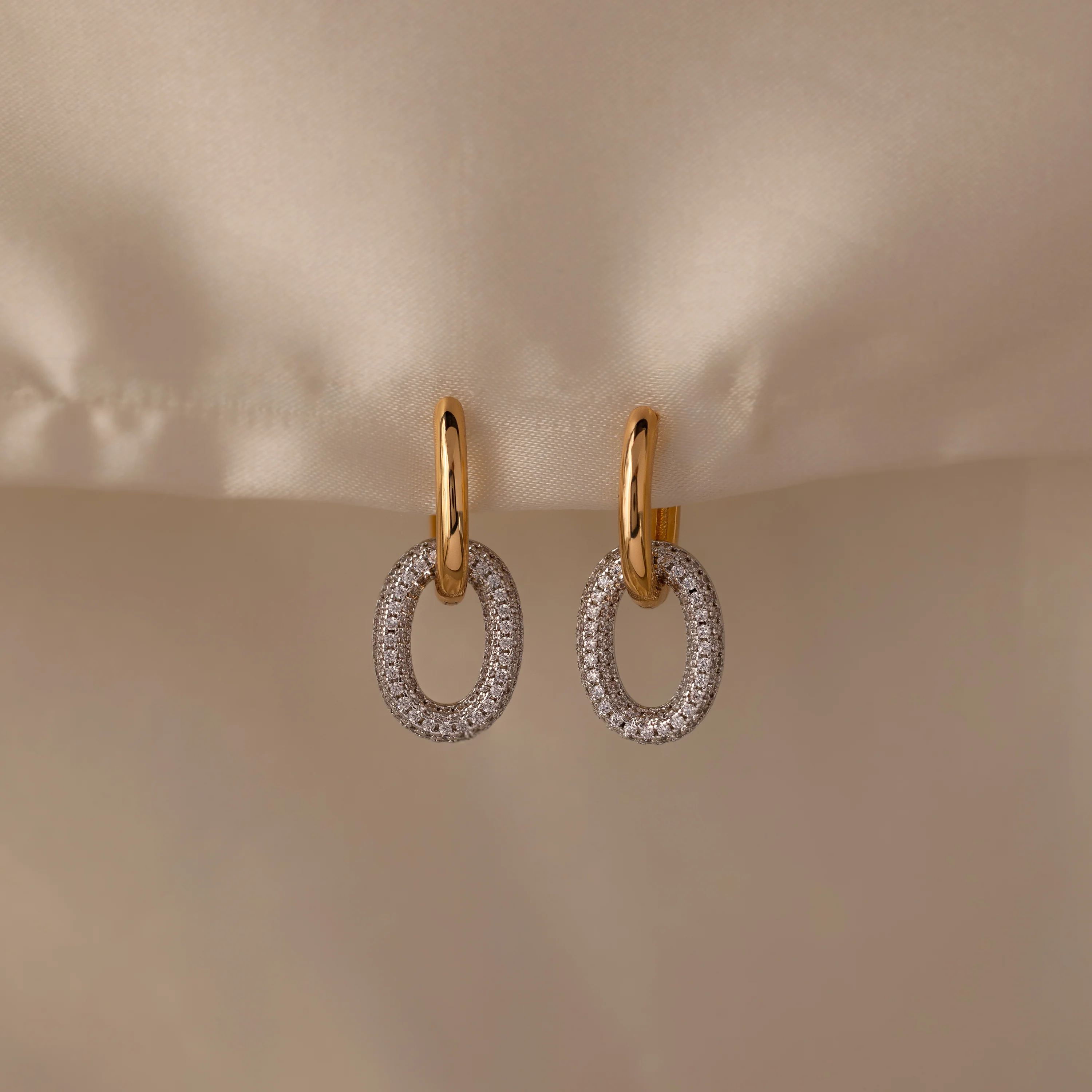 Mixed Metal Linked Pave Hoops