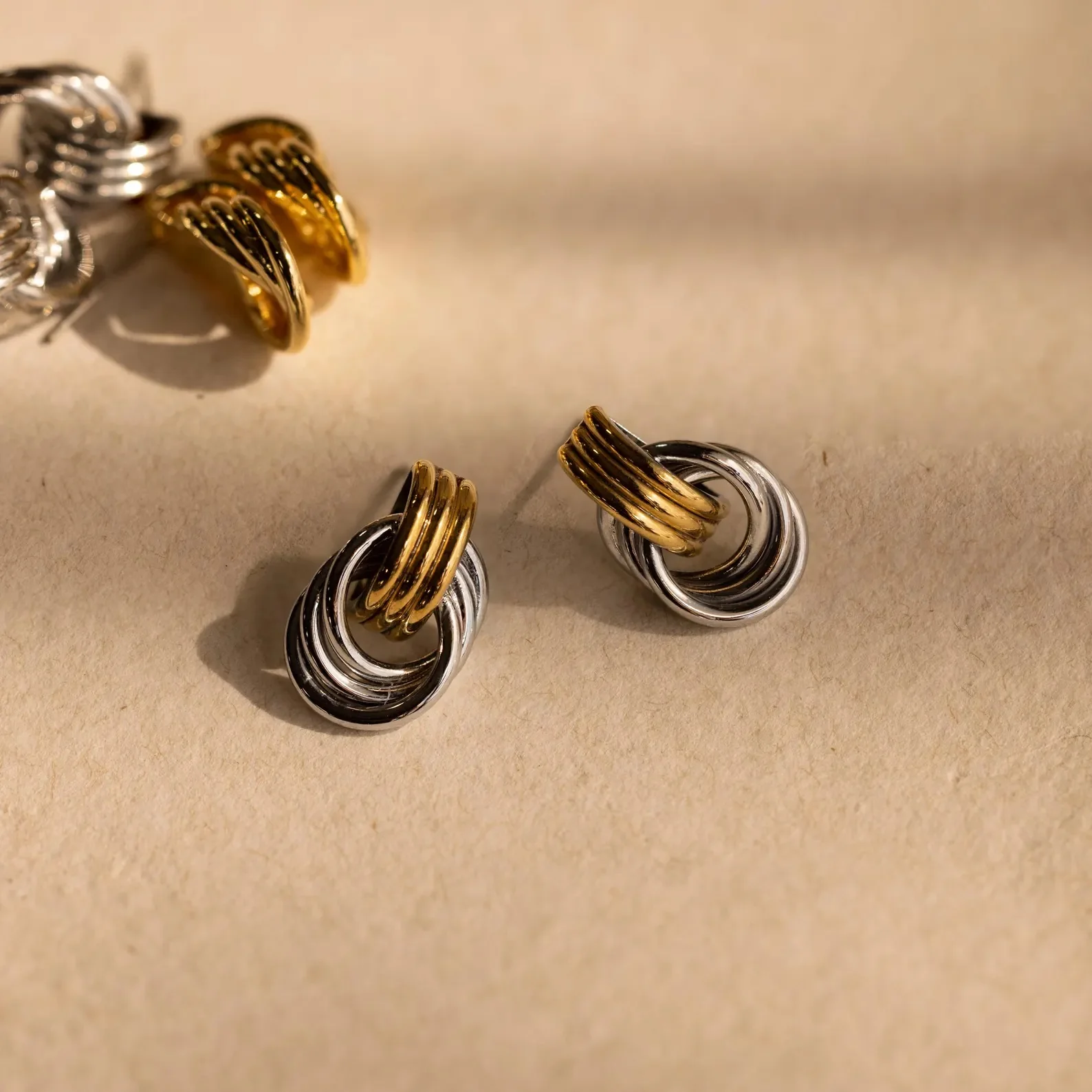 Mixed Metal Mini Triple Knot Earrings
