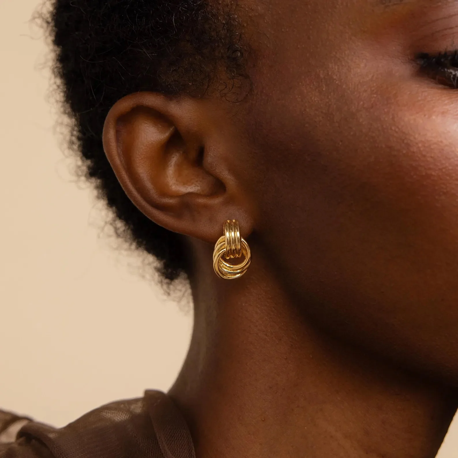 Mixed Metal Mini Triple Knot Earrings - Image 2