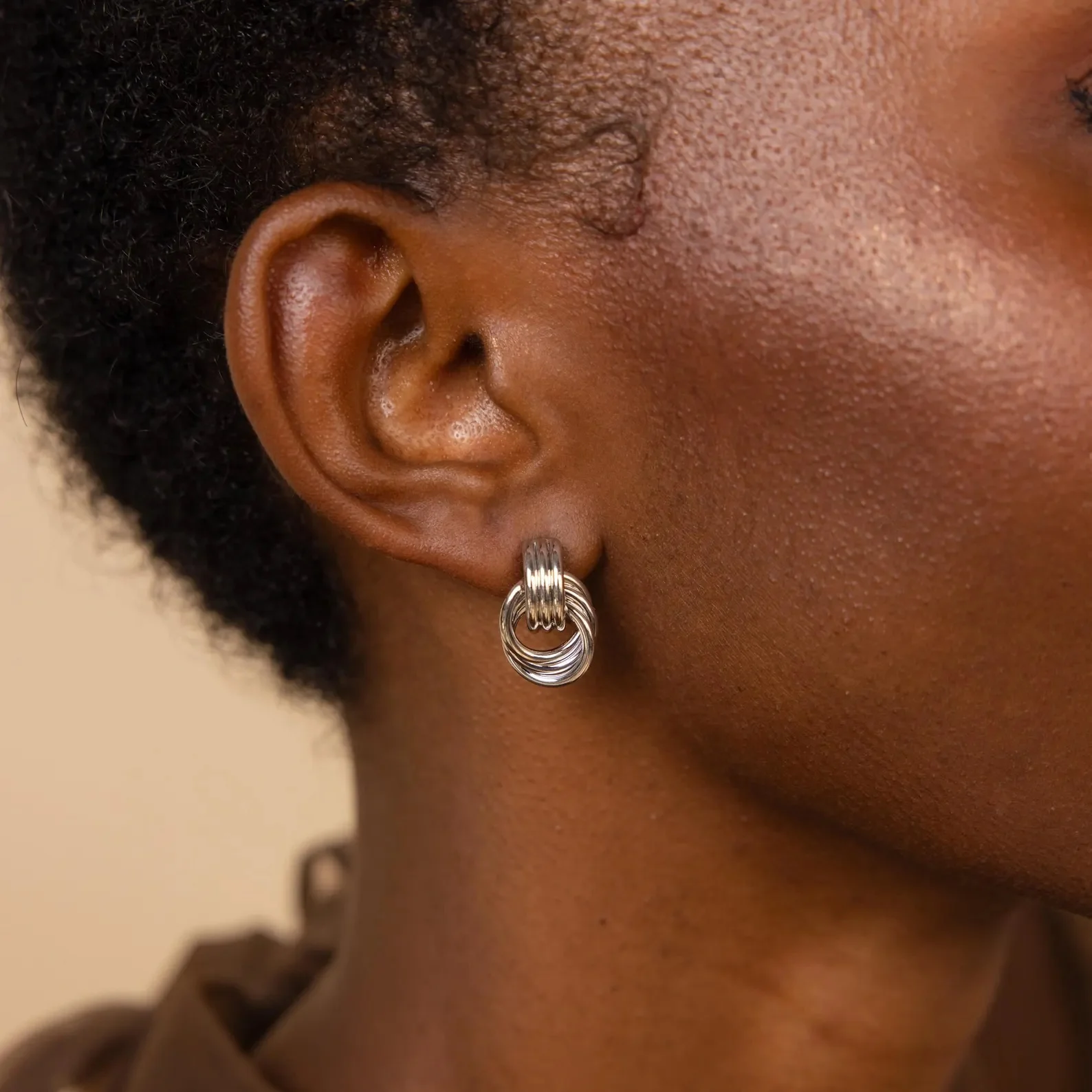 Mixed Metal Mini Triple Knot Earrings - Image 4