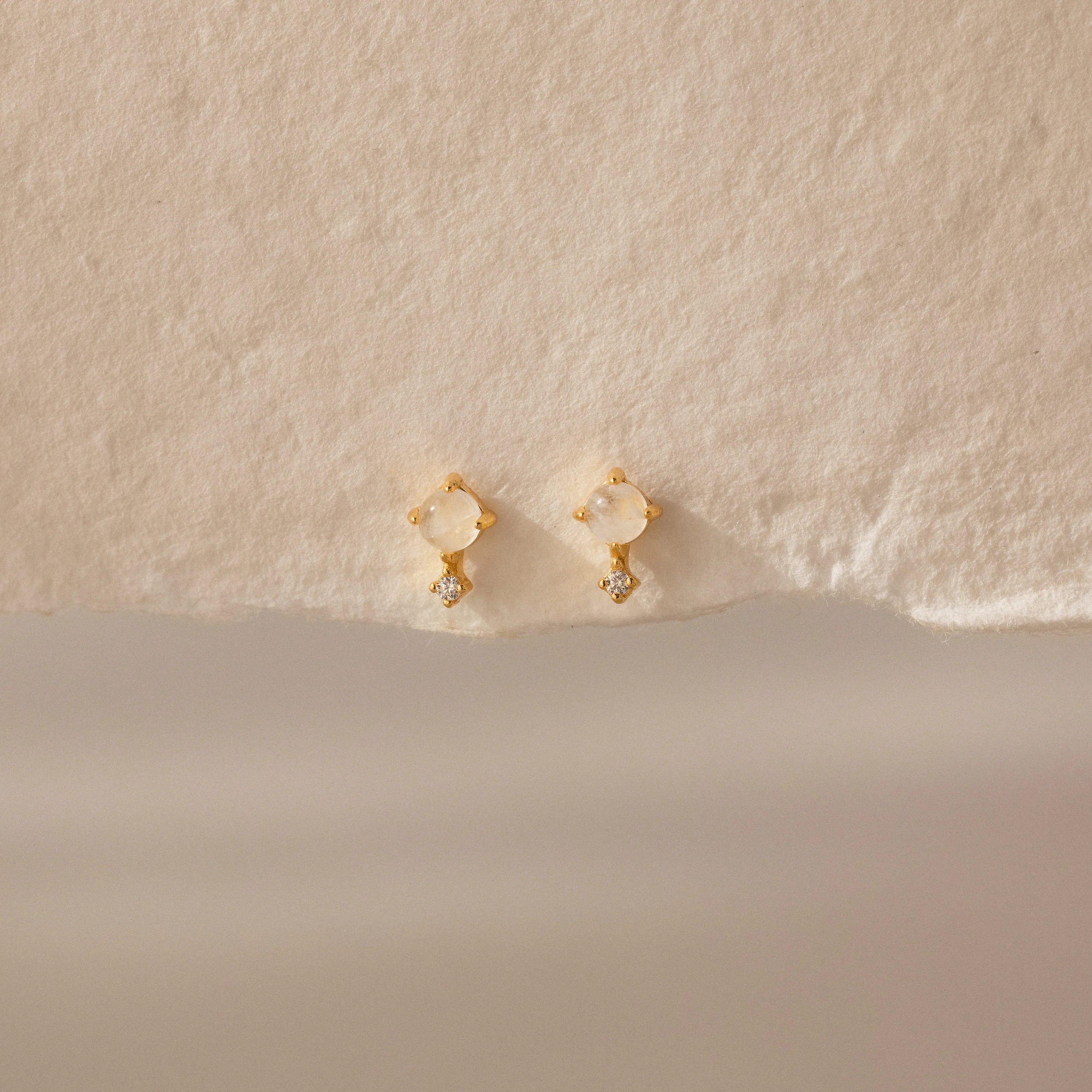 Moonstone Orbit Studs in 18K Gold