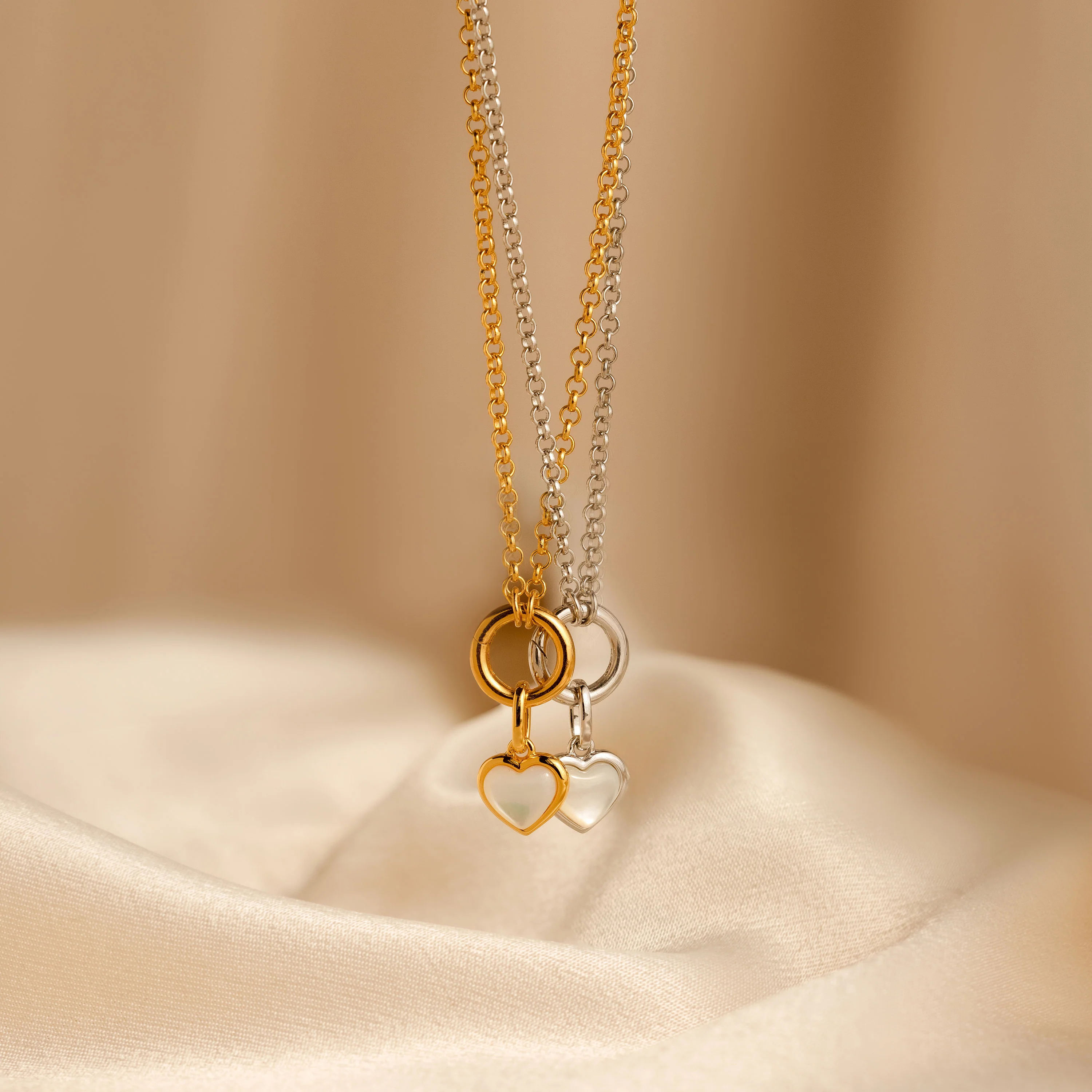 Mother of Pearl Heart Charm in 18K Gold - Image 4