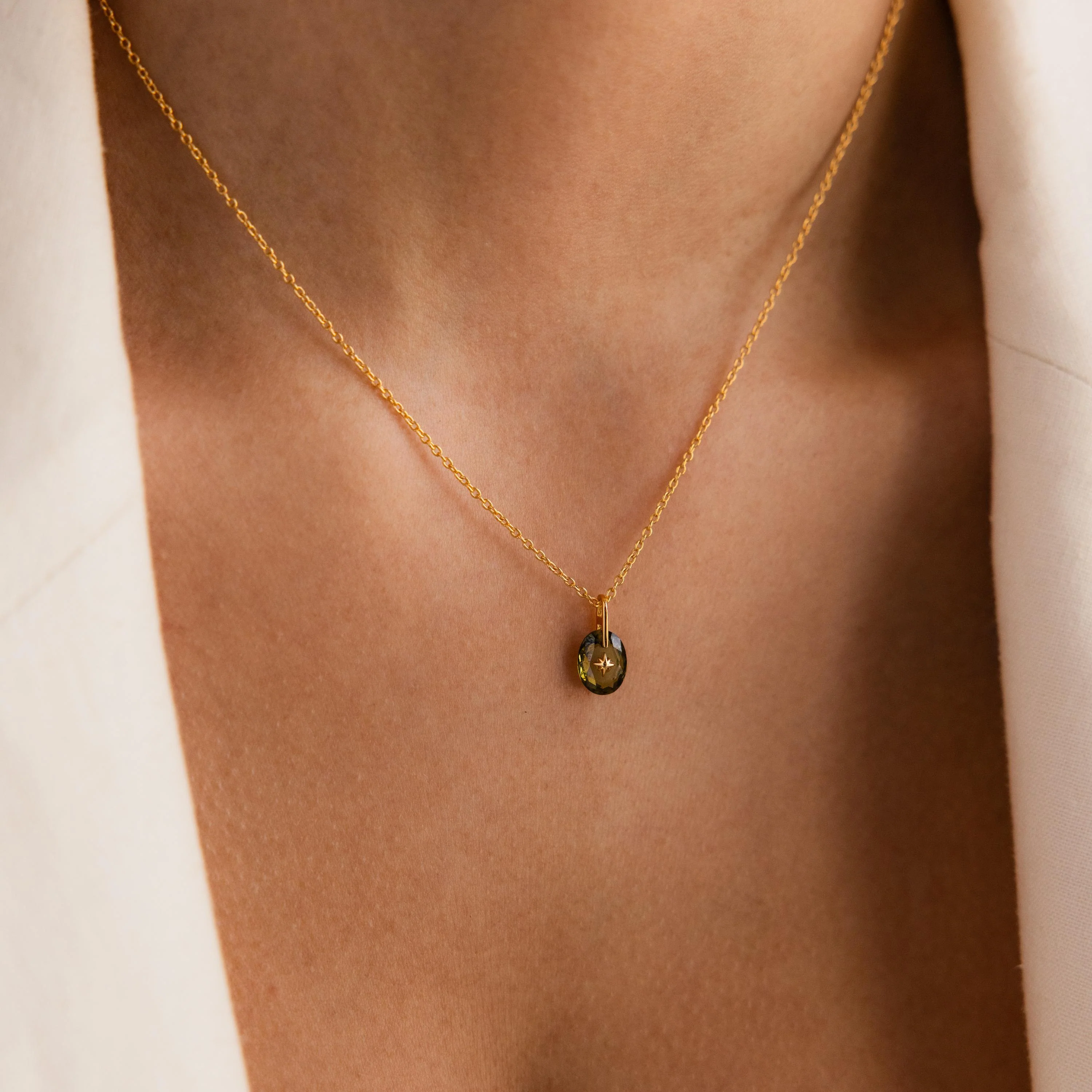 North Star Birthstone Signet Necklace in Emerald - Image 2