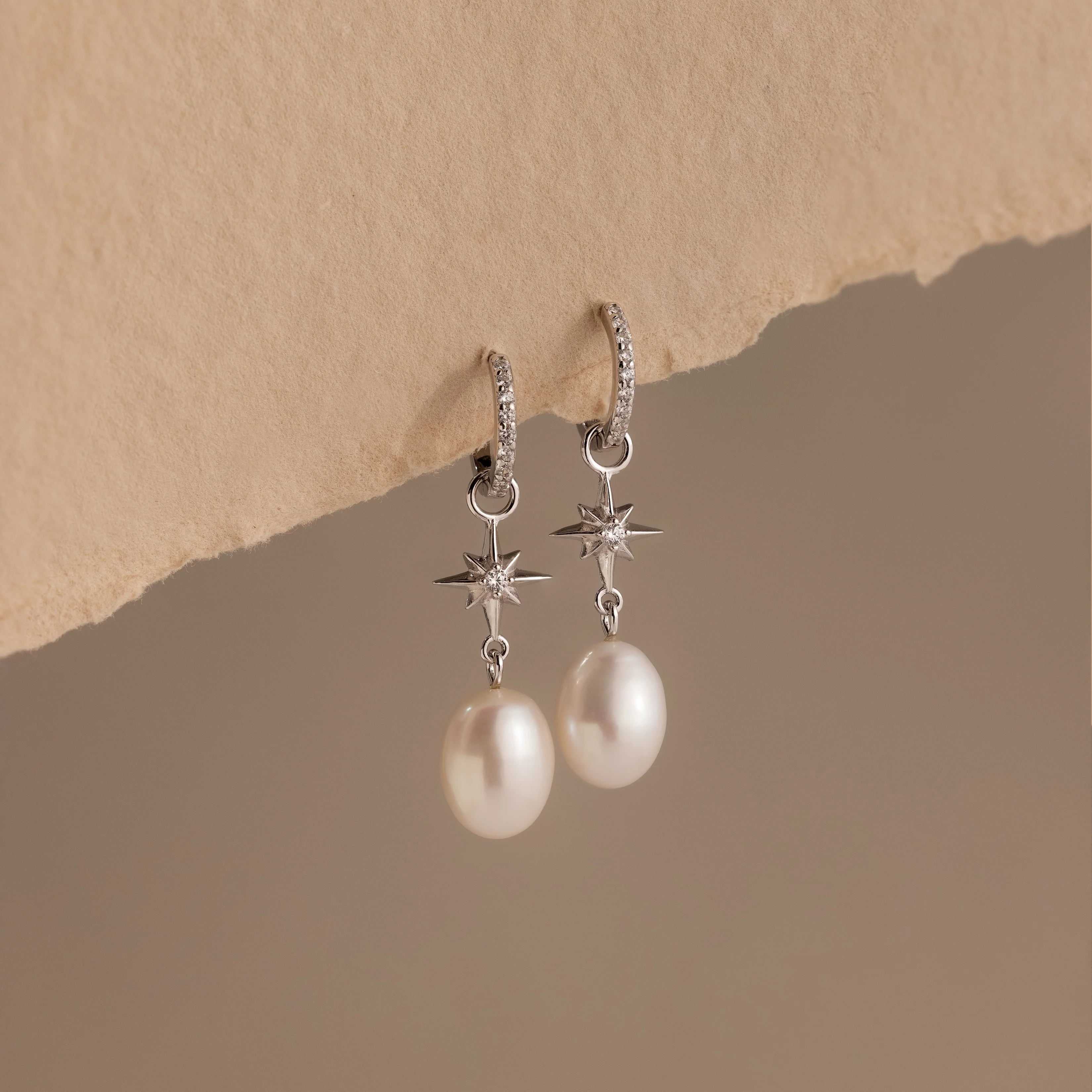 North Star Pearl Hoops in Silver