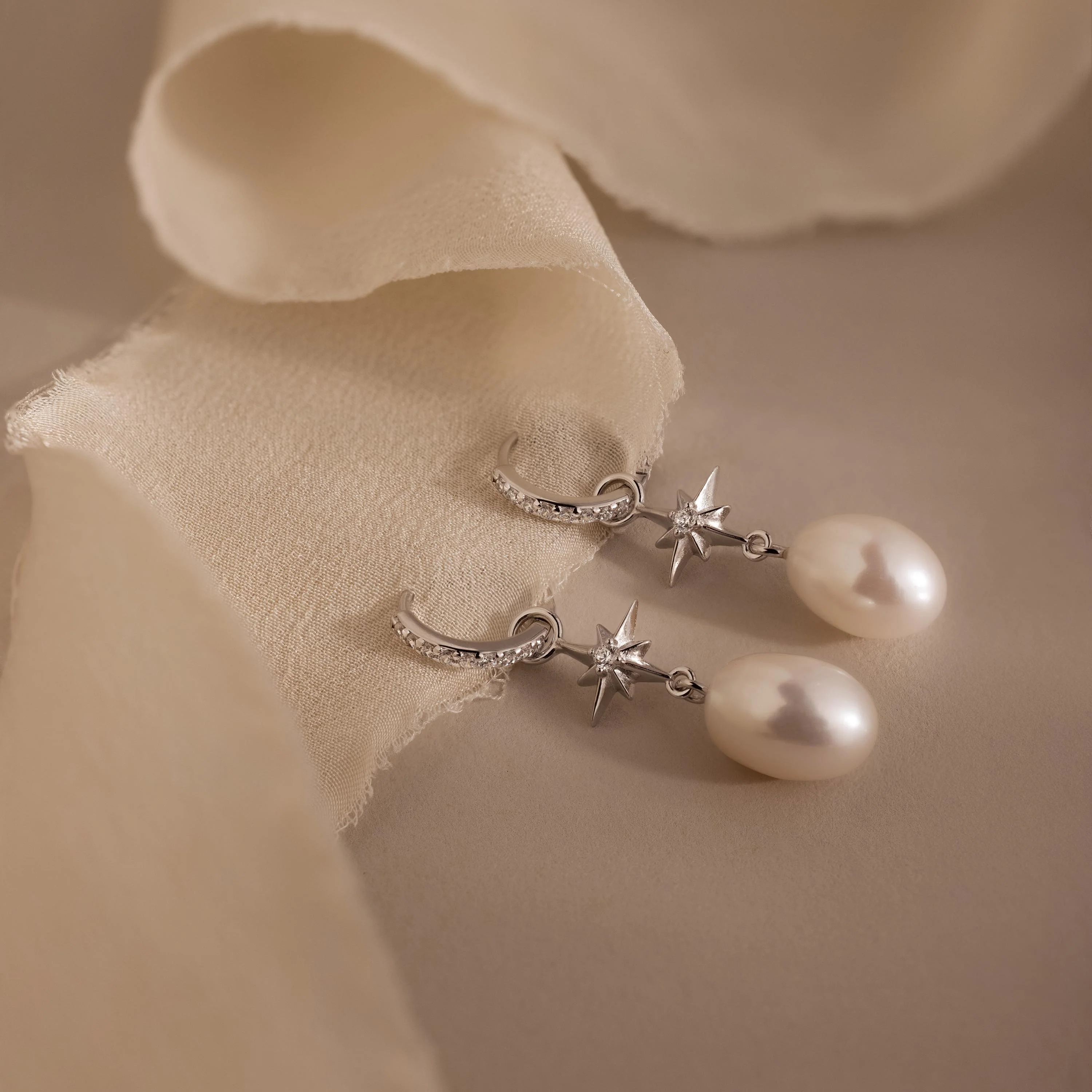 North Star Pearl Hoops in Silver - Image 3