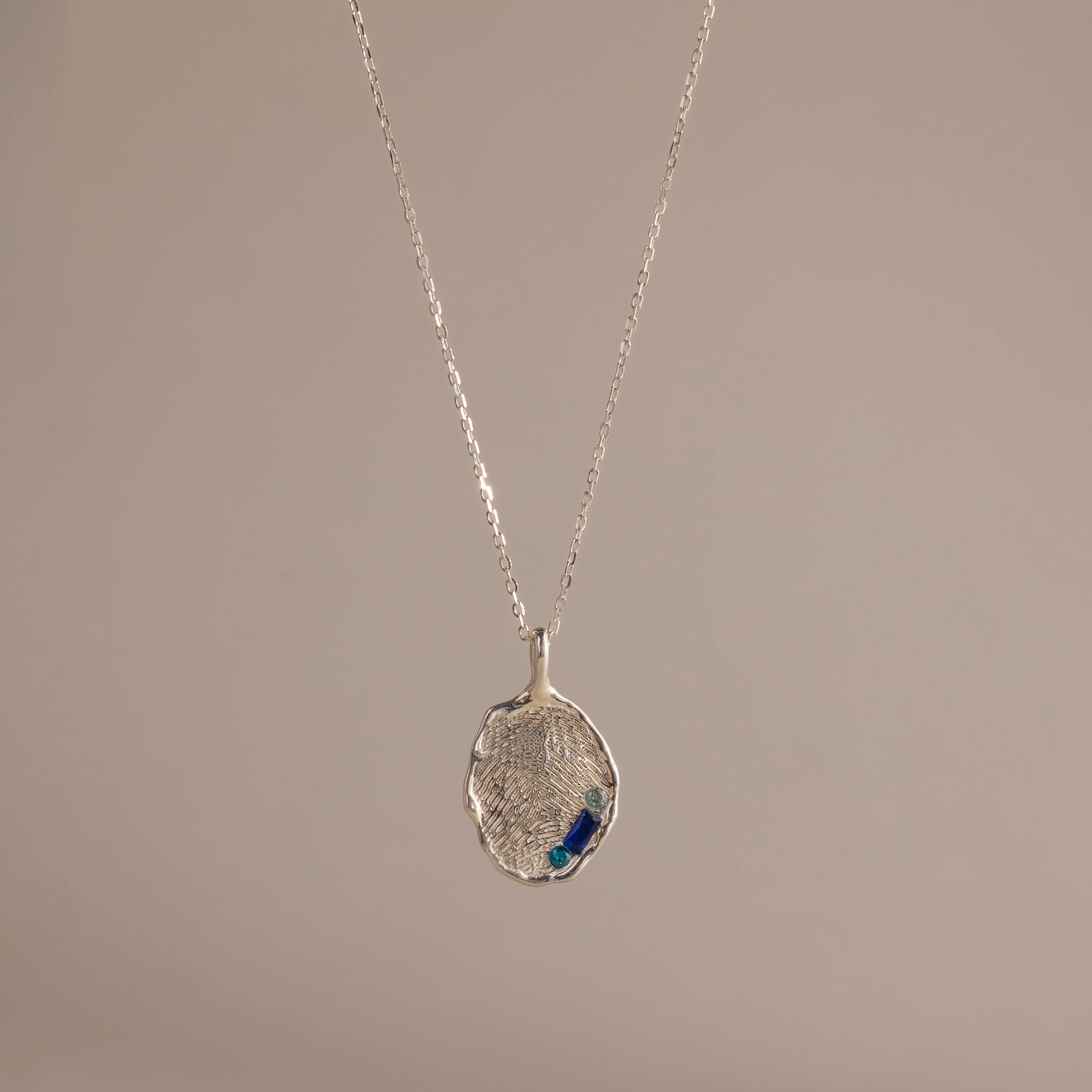 Organic Fingerprint Multi Birthstone Necklace in Silver