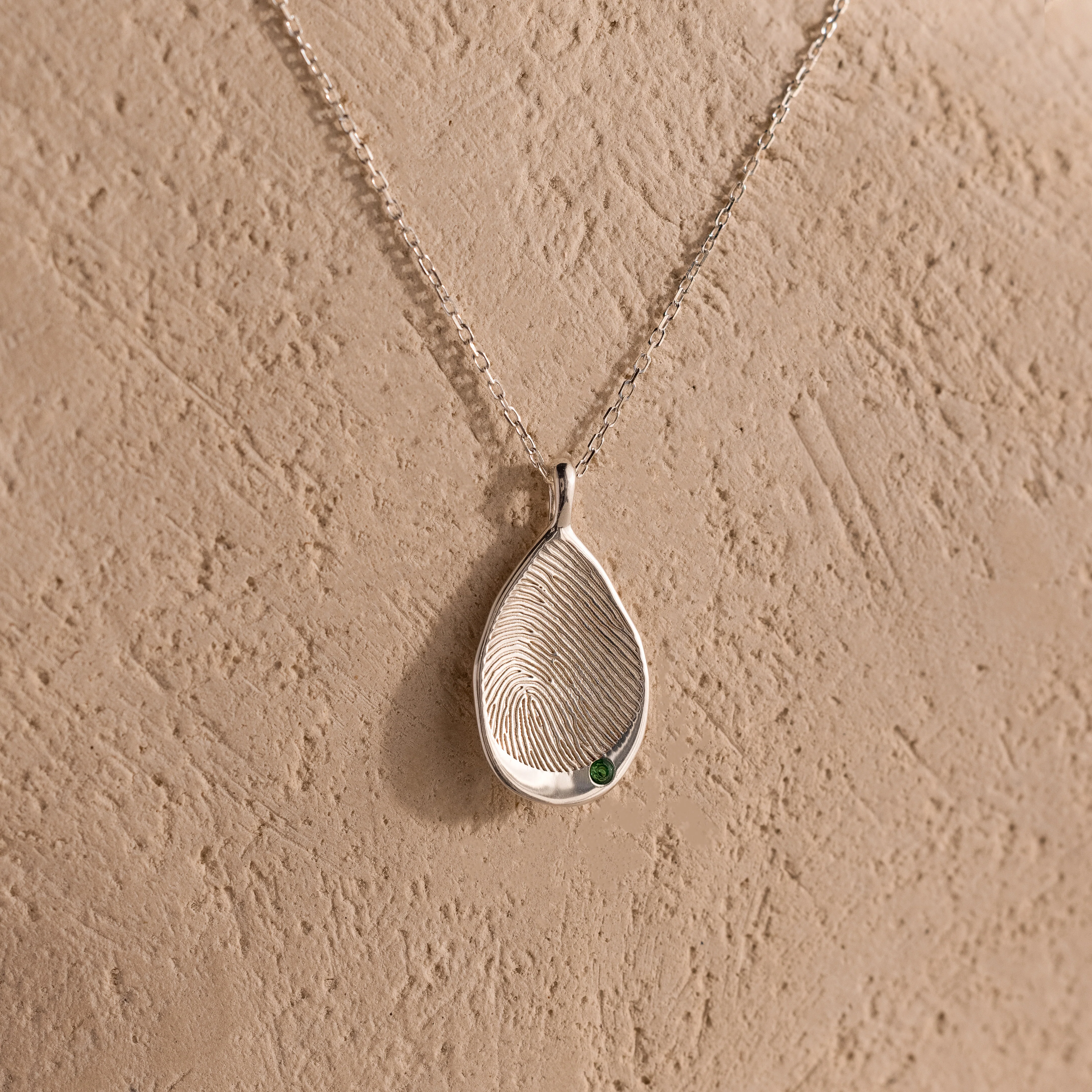 Organic Fingerprint Teardrop Necklace in Silver