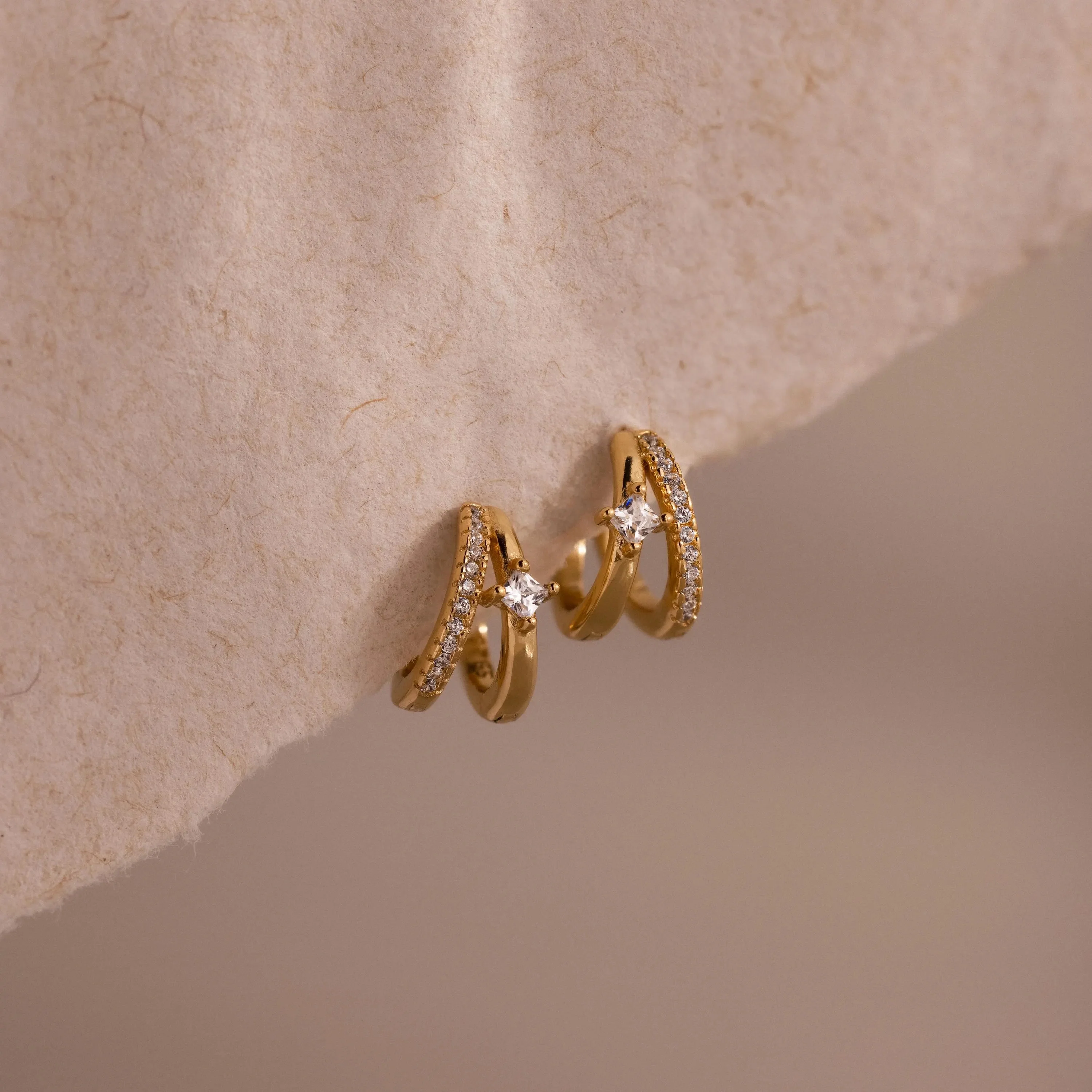 Pave Diamond Duo Huggies in 18K Gold
