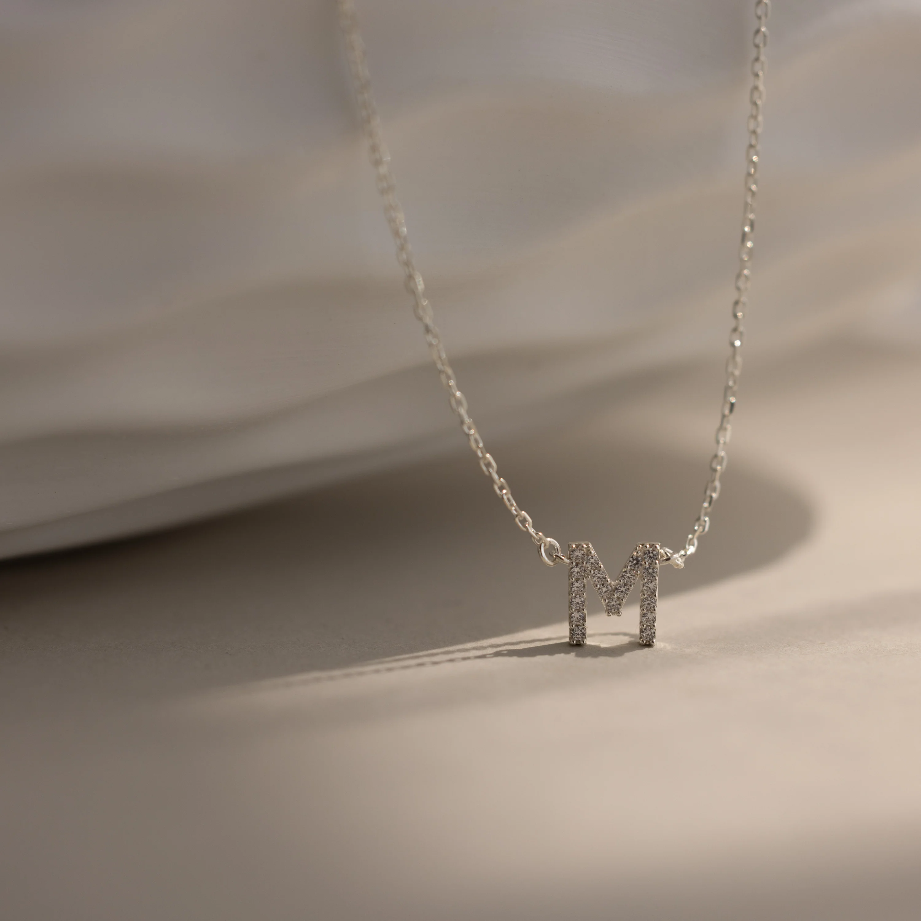 Pave Initial Necklace in Silver - Image 3