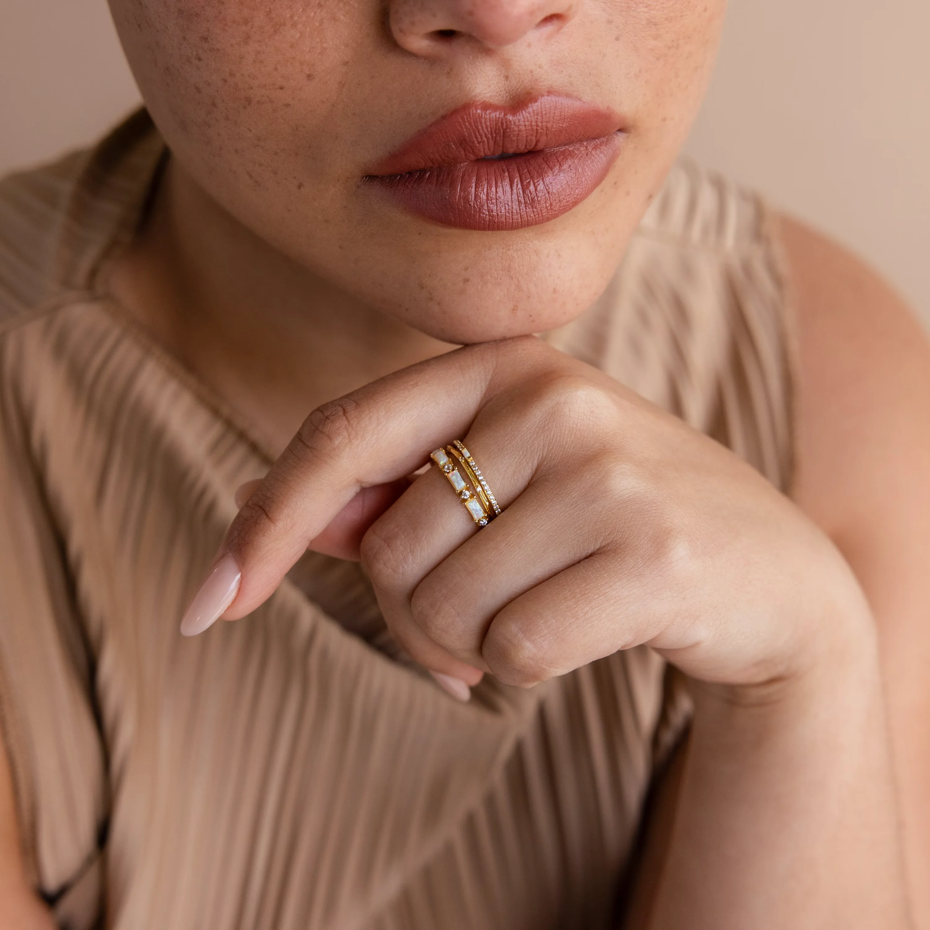 Pave Opal Ring Set in 18K Gold - Image 3