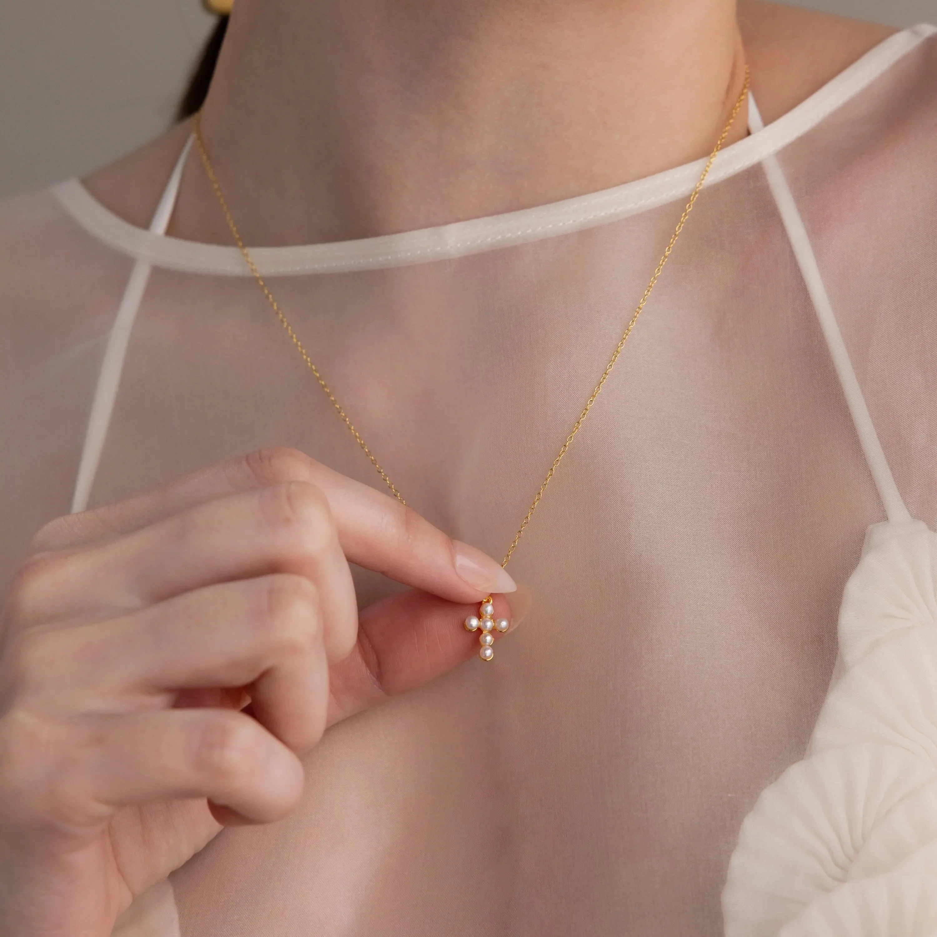 Pearl Cross Necklace - Image 2
