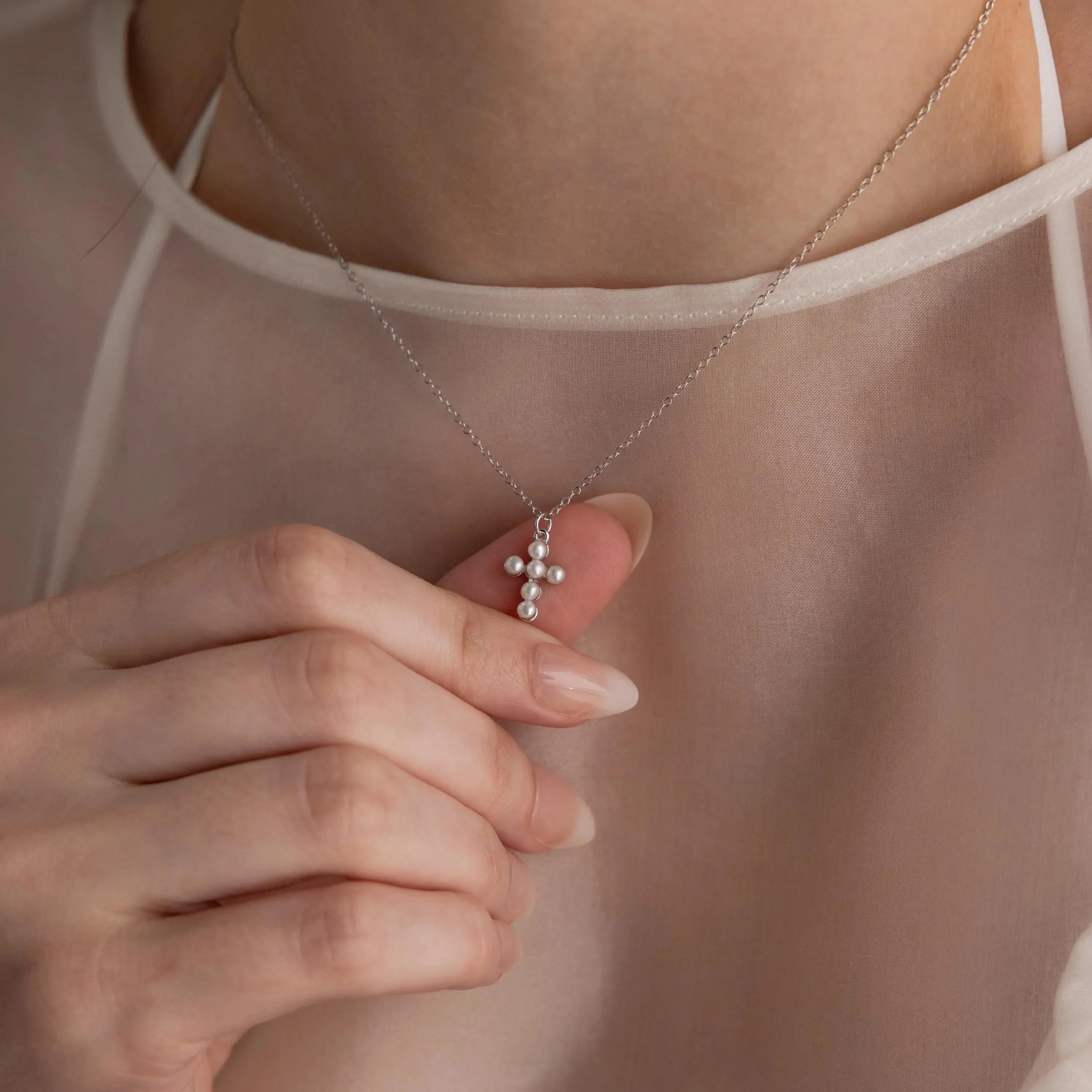 Pearl Cross Necklace - Image 4