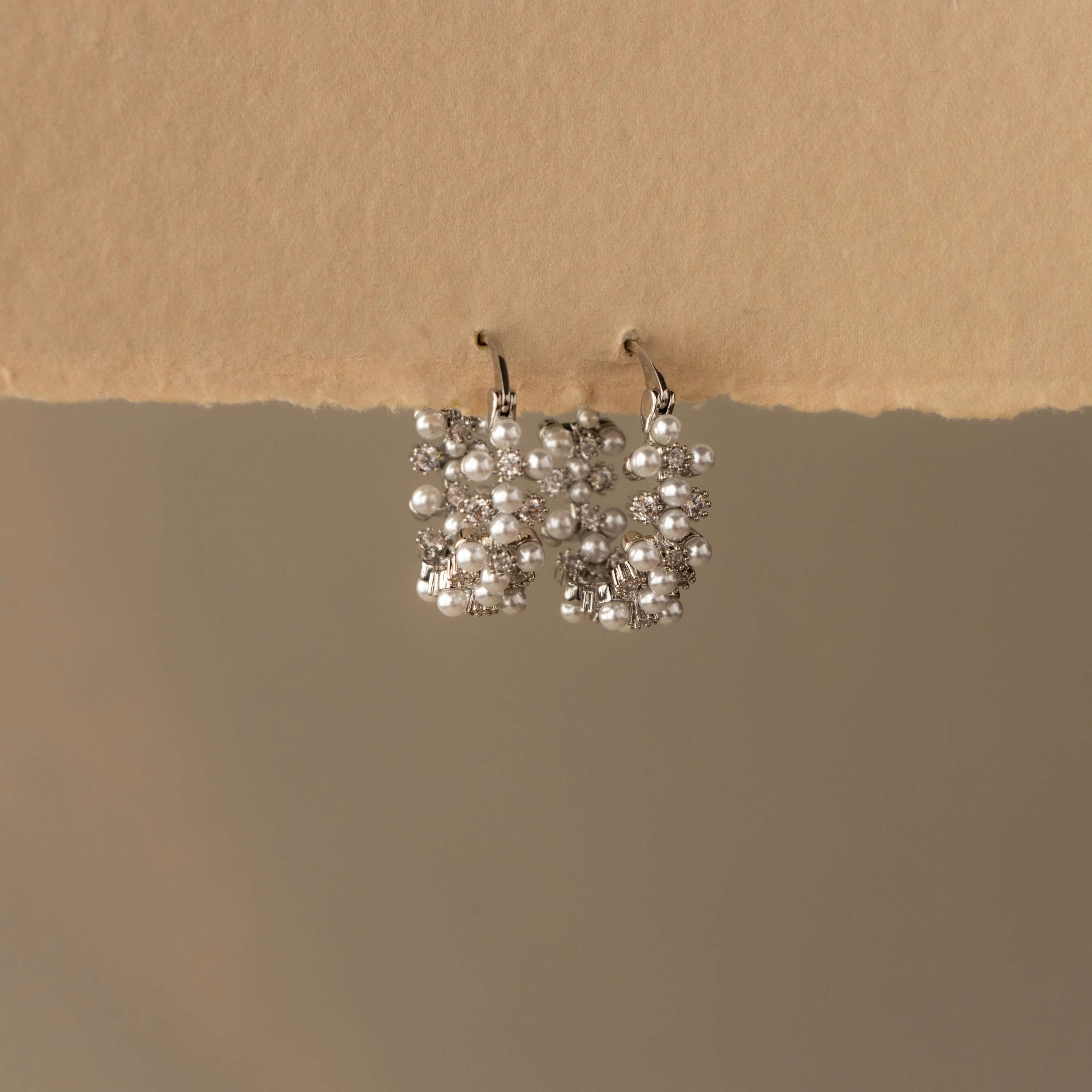 Pearl Diamond Cluster Hoops in Silver