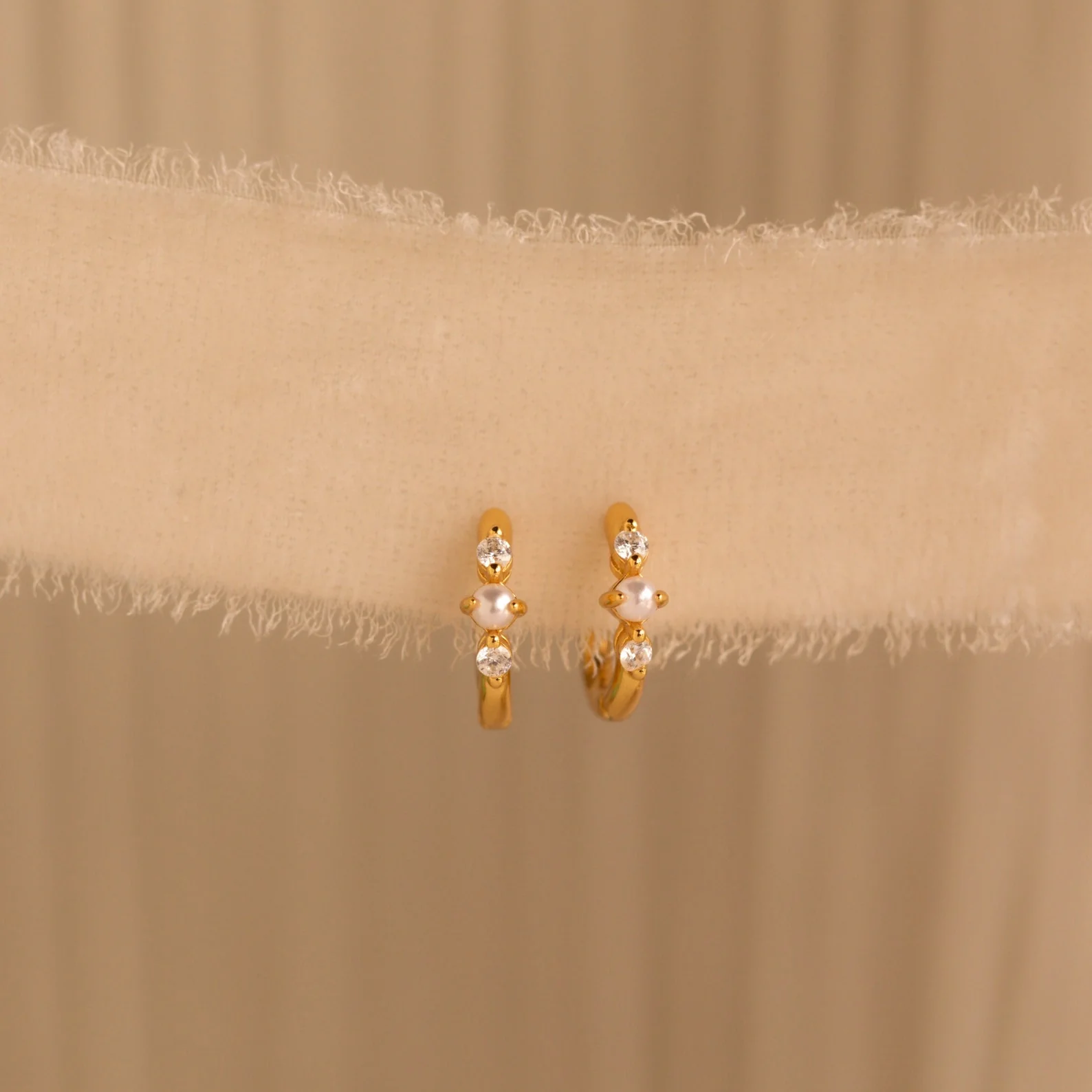 Pearl Diamond Huggies in 18K Gold