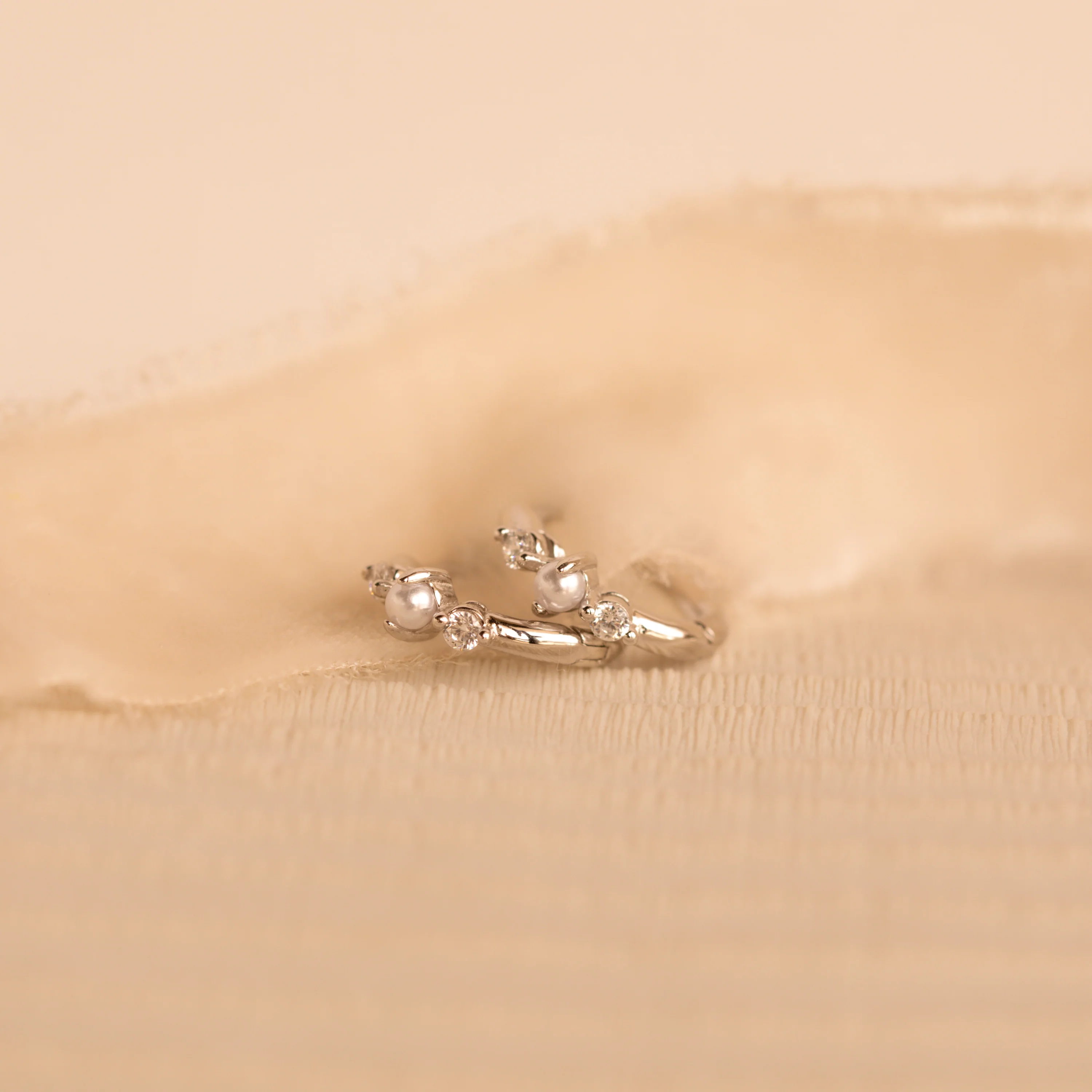 Pearl Diamond Huggies in Silver