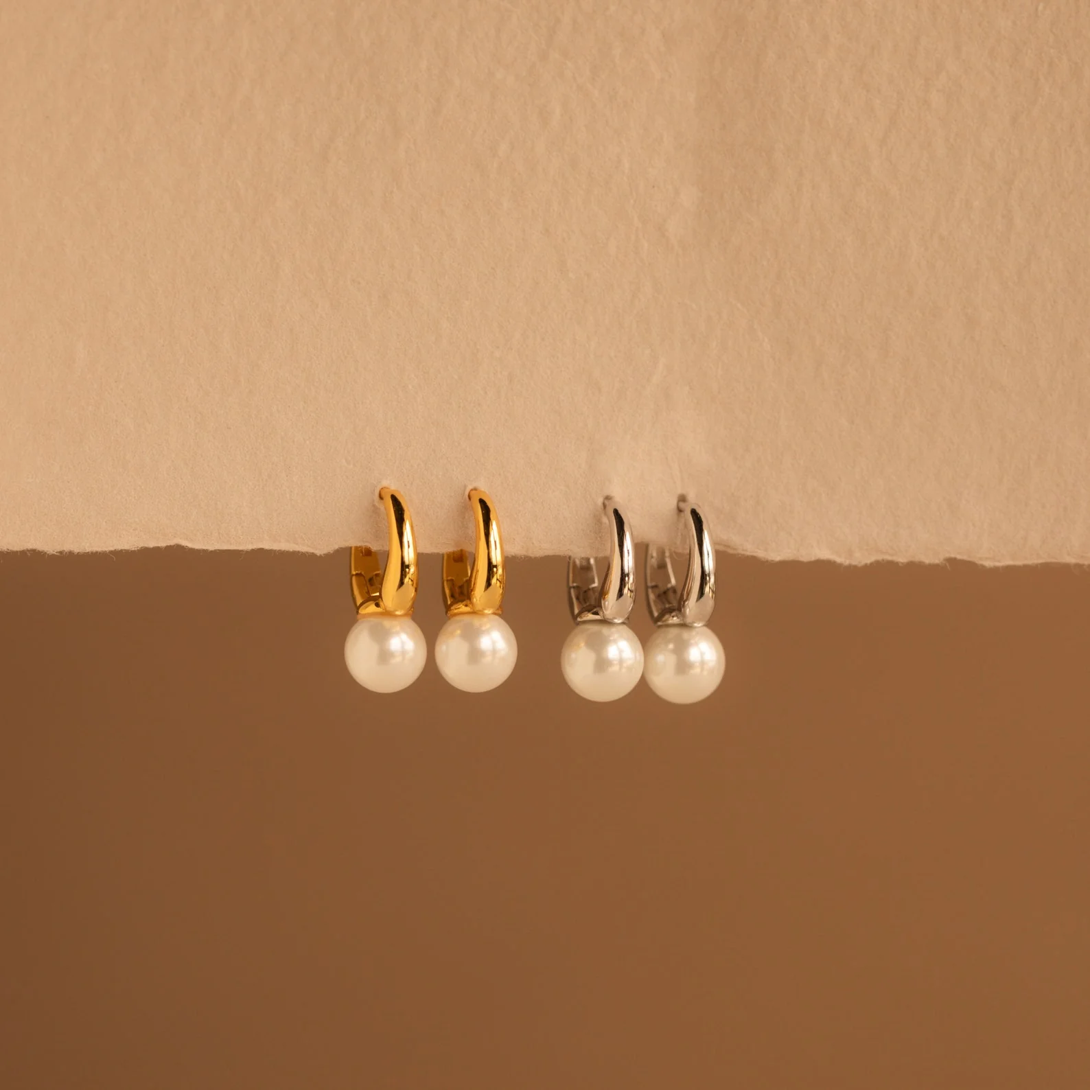 Pearl Drop Huggies in 18K Gold - Image 3