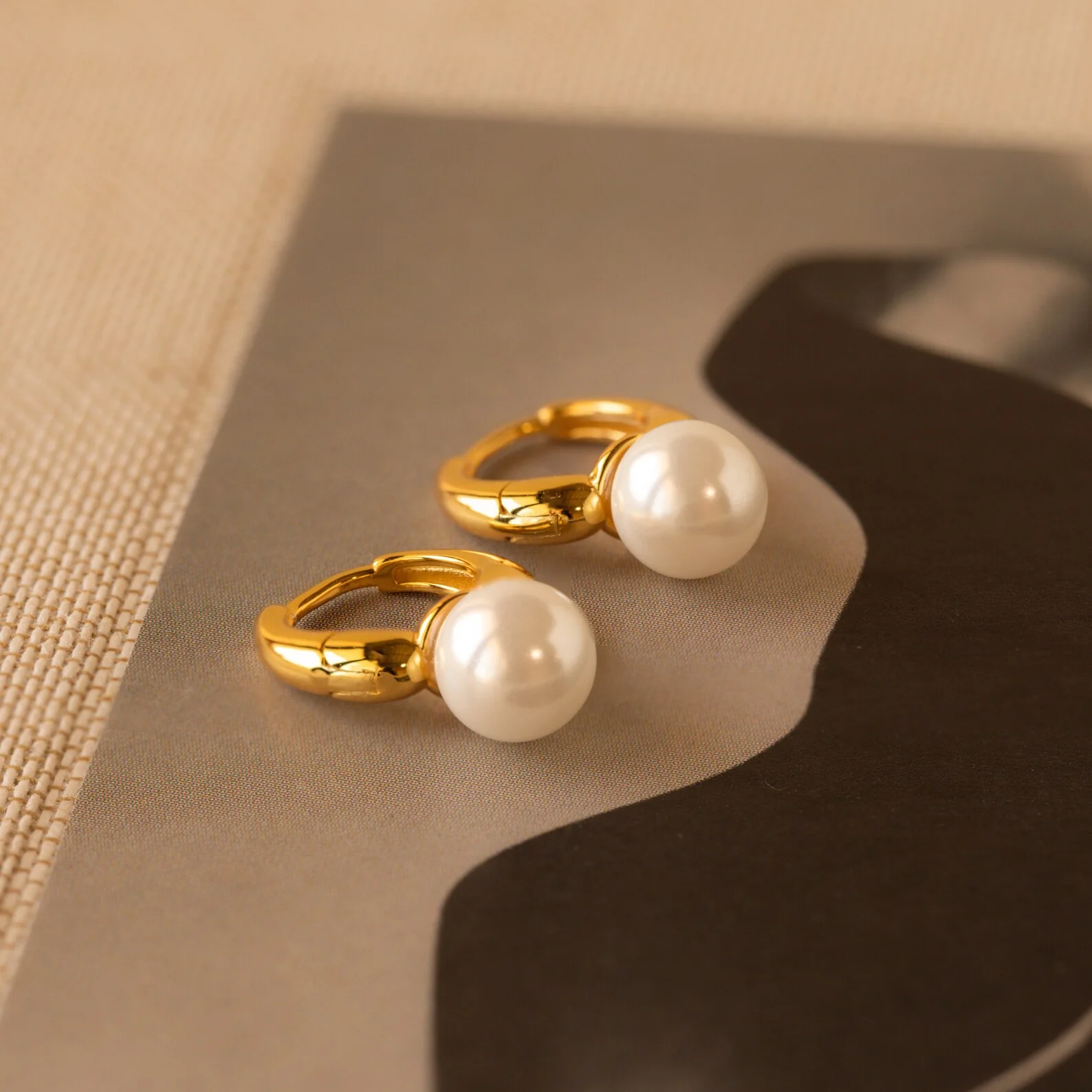 Pearl Drop Huggies in 18K Gold