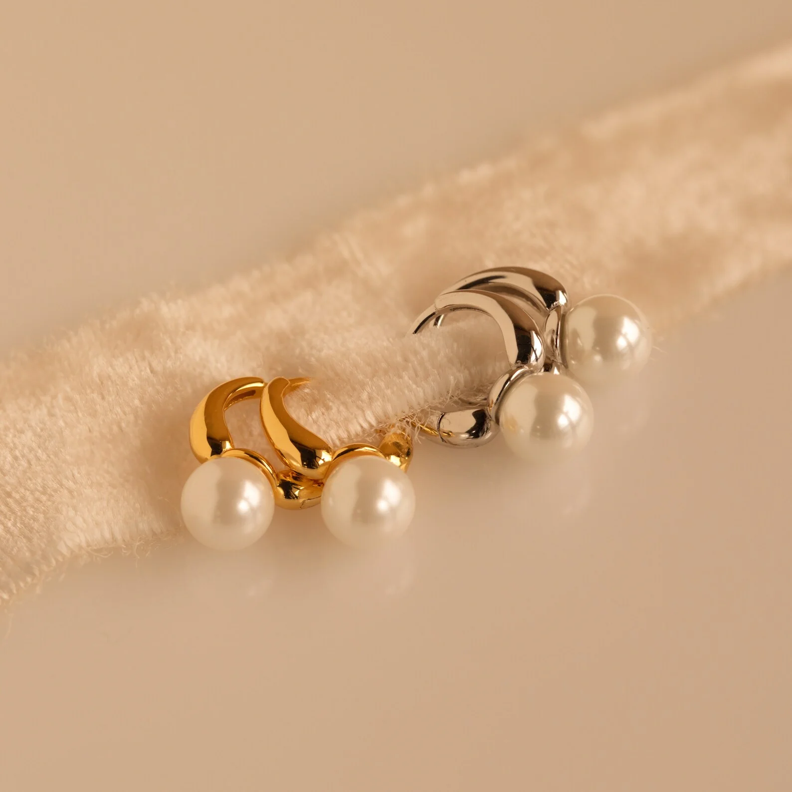 Pearl Drop Huggies in 18K Gold - Image 5