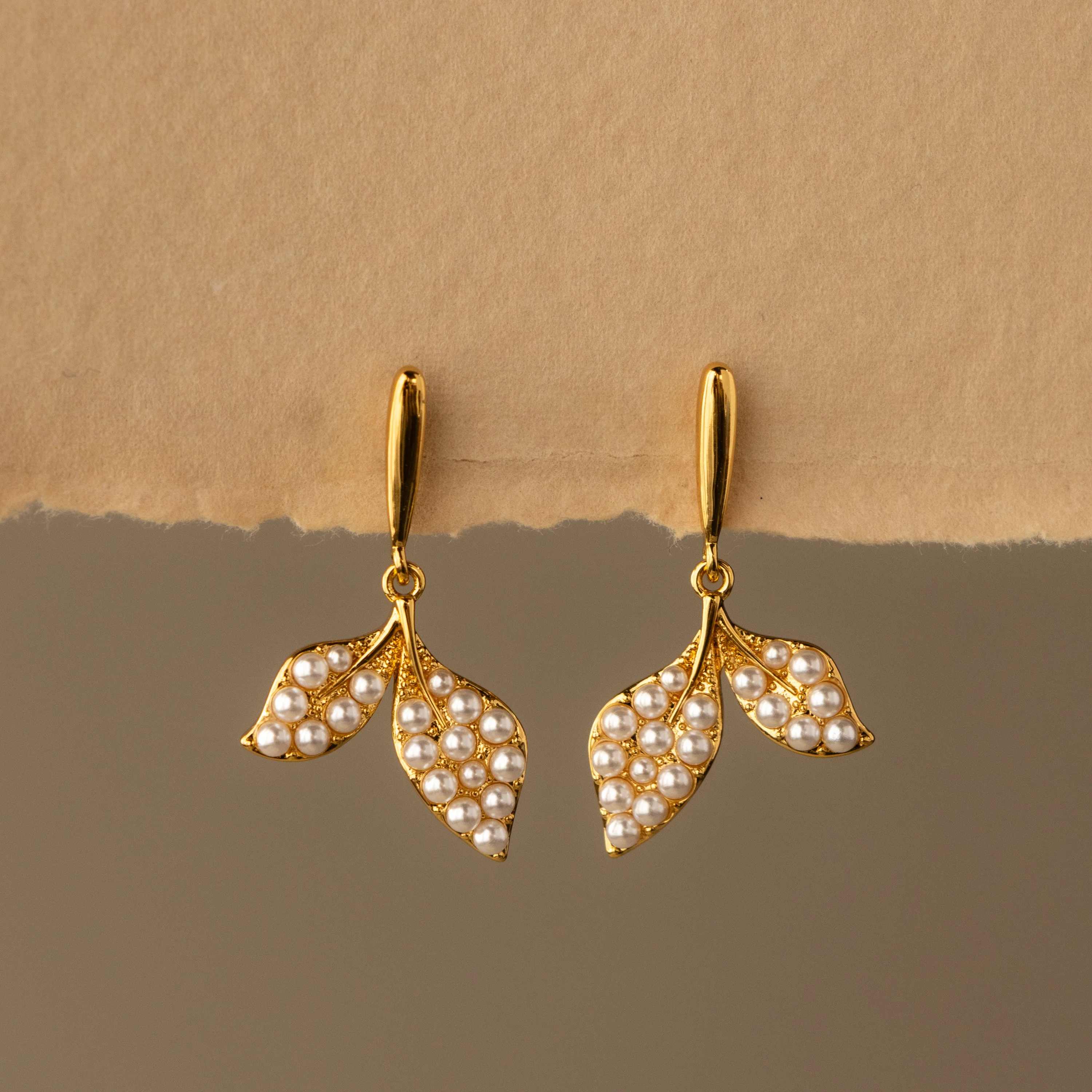 Pearl Stem Leaf Studs