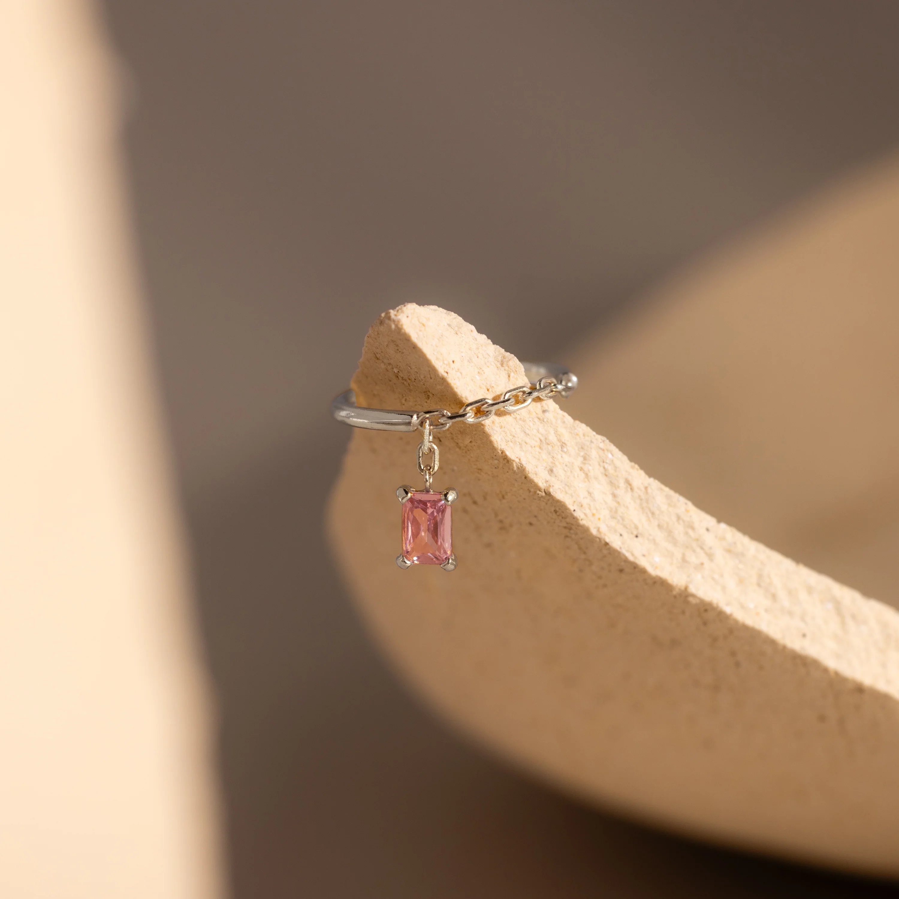 Pink Tourmaline Drop Chain Ring - Image 3