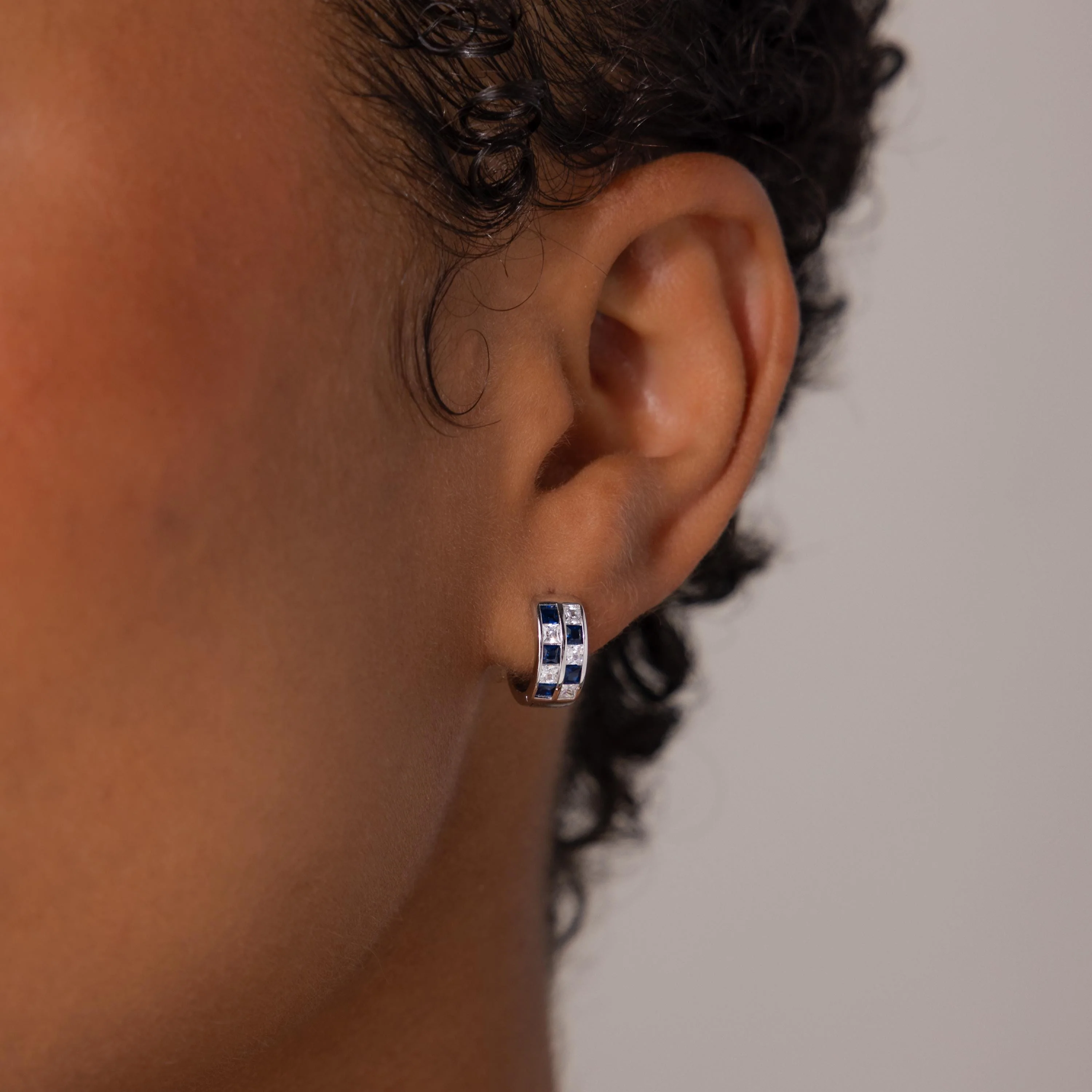 Royal Blue Checkered Huggies in Silver - Image 2
