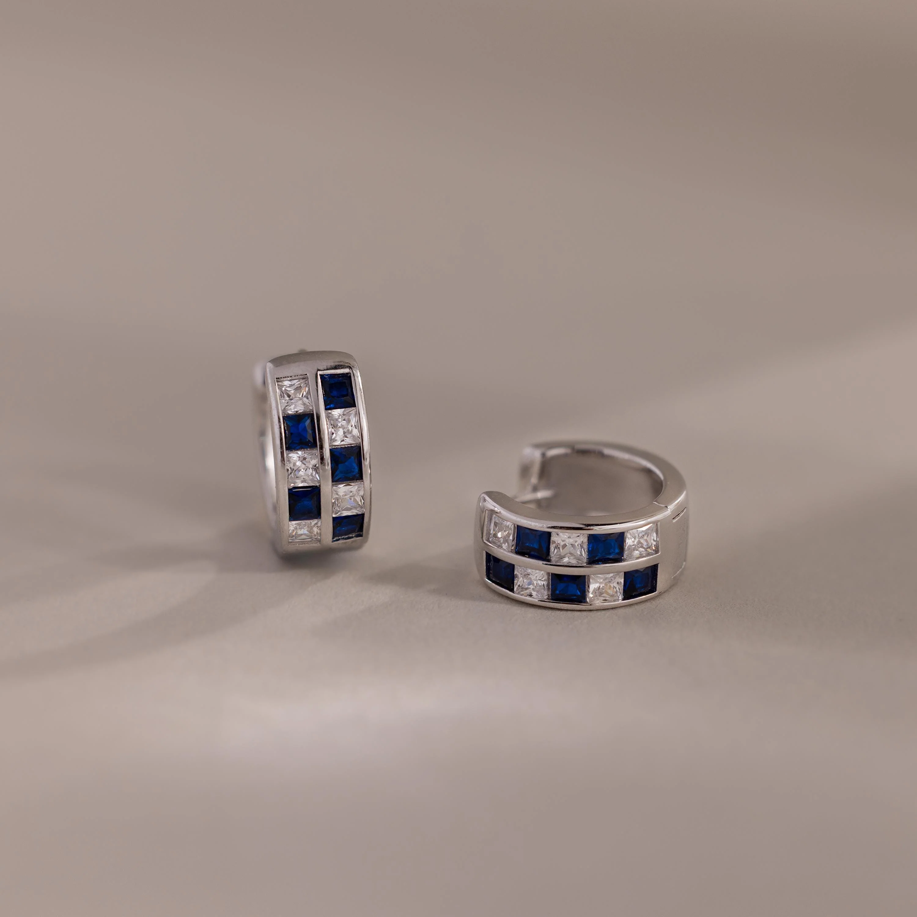 Royal Blue Checkered Huggies in Silver