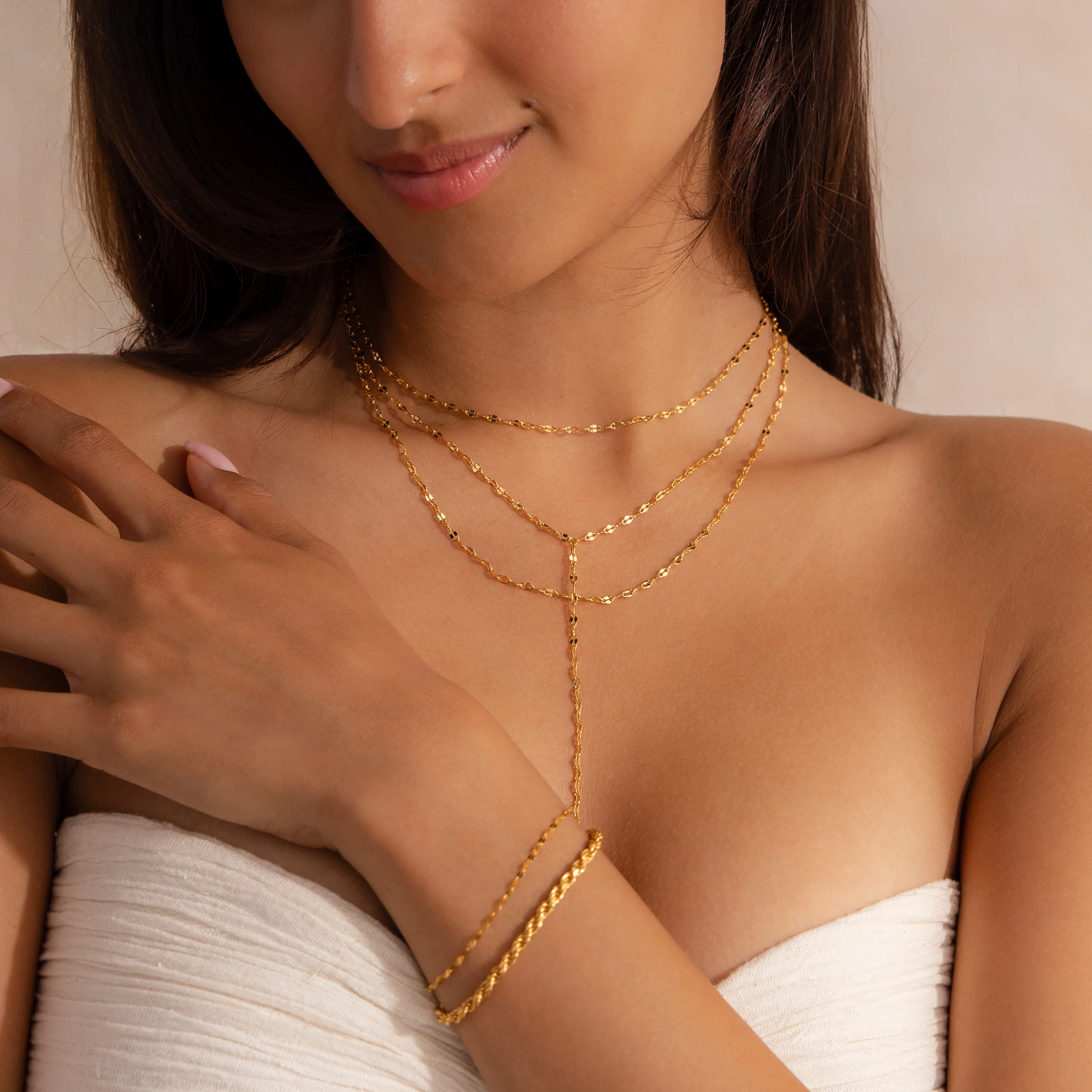 Sparkling Layered Lariat Necklace - Image 4