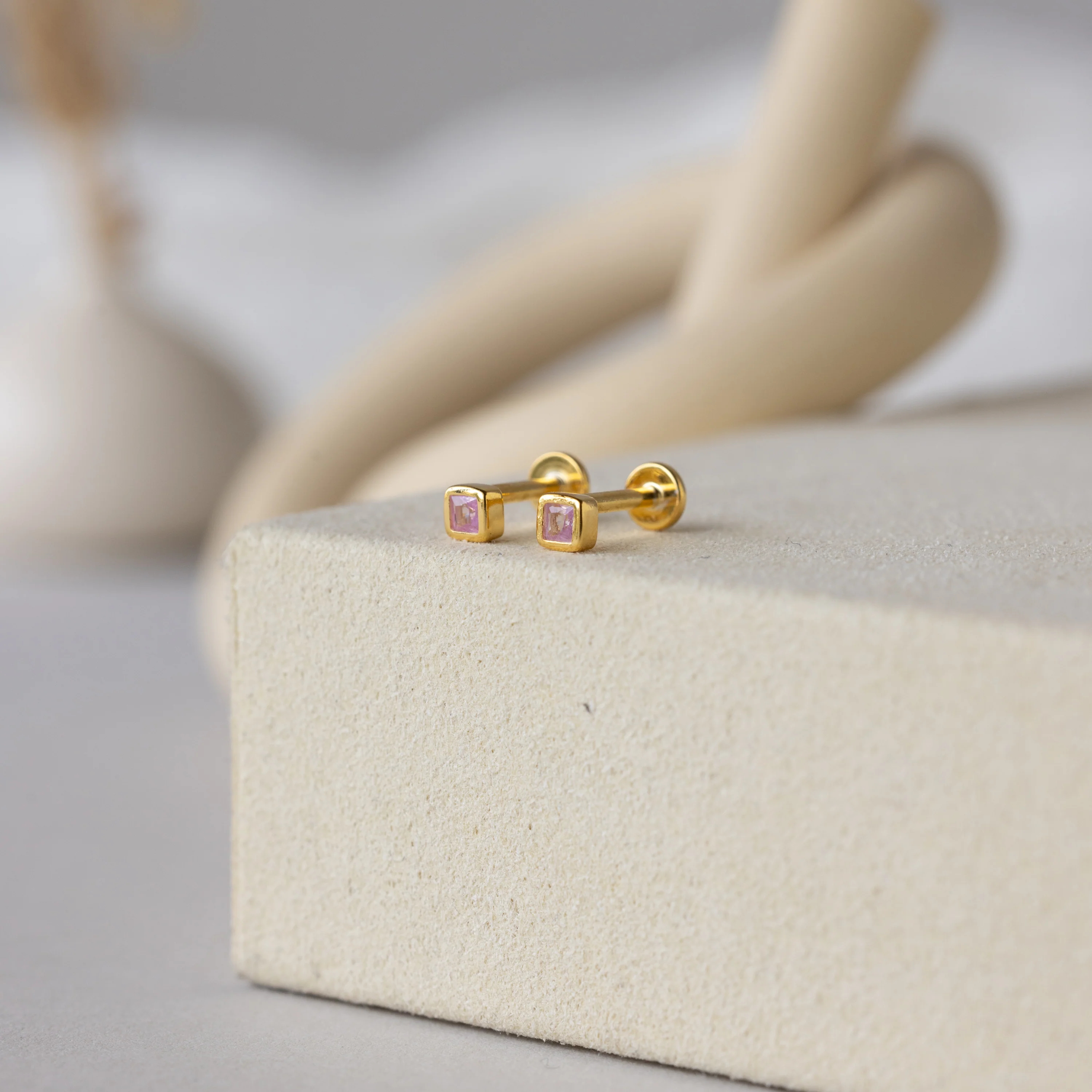 Square Bezel Pink Tourmaline Flatback Studs