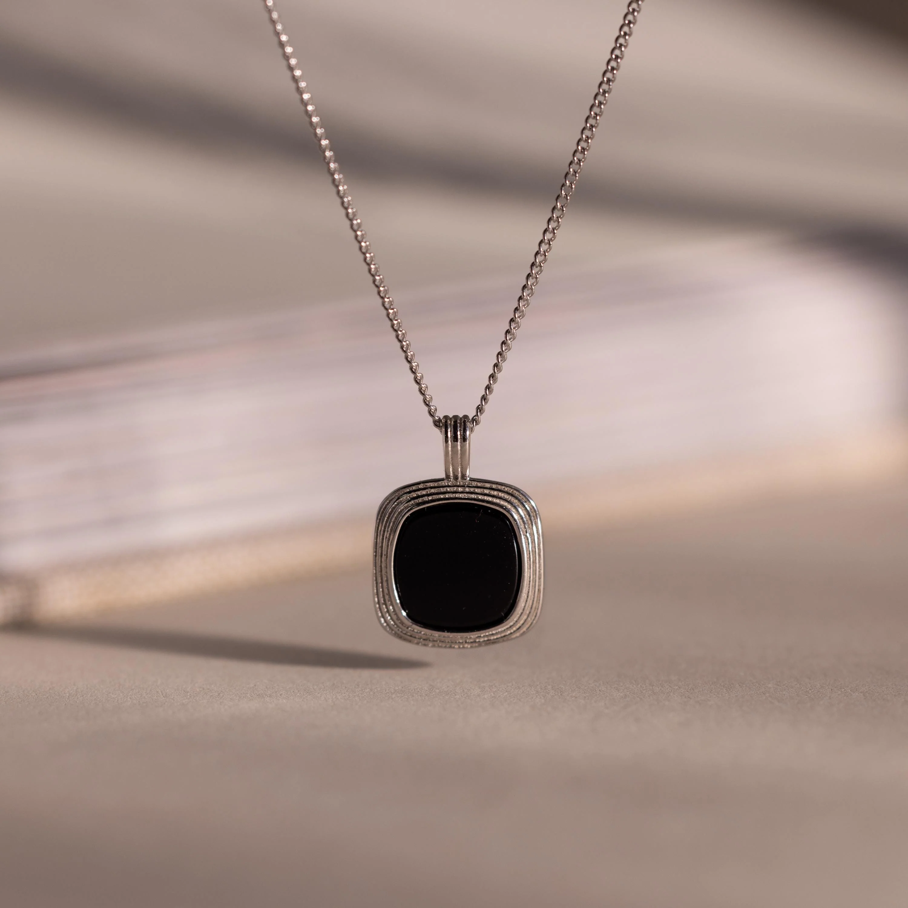 Square Onyx Necklace in Silver