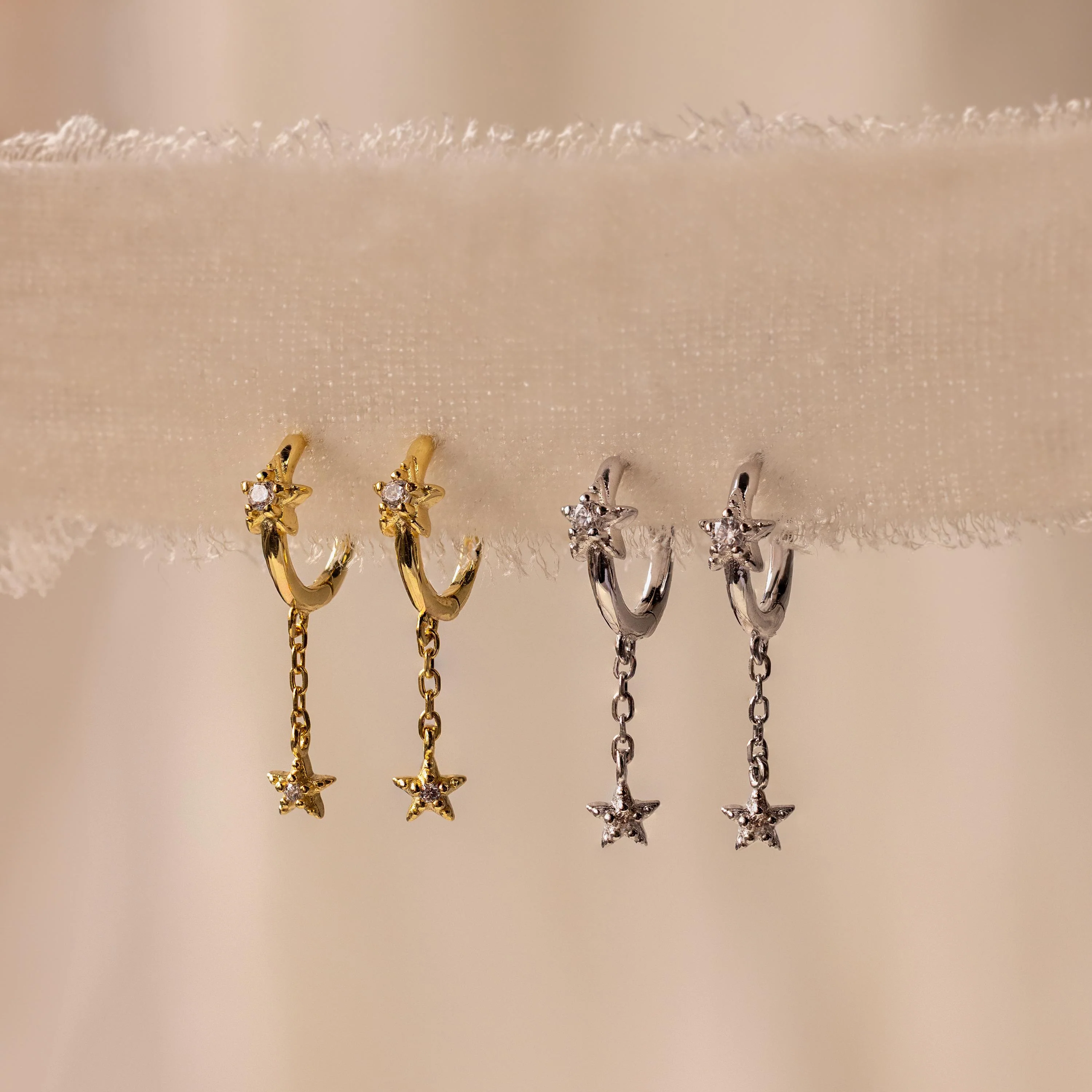 Star Drop Chain Huggies in 18K Gold - Image 5