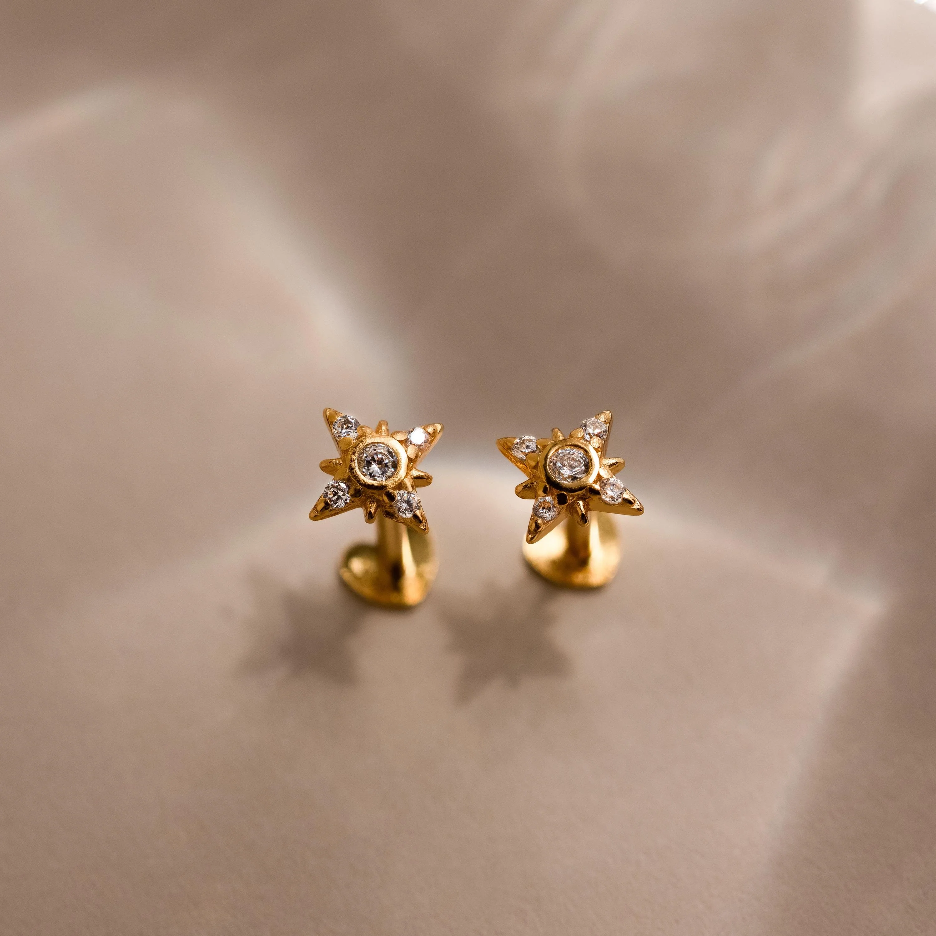 Starburst Flat Back Studs in 18K Gold - Image 3