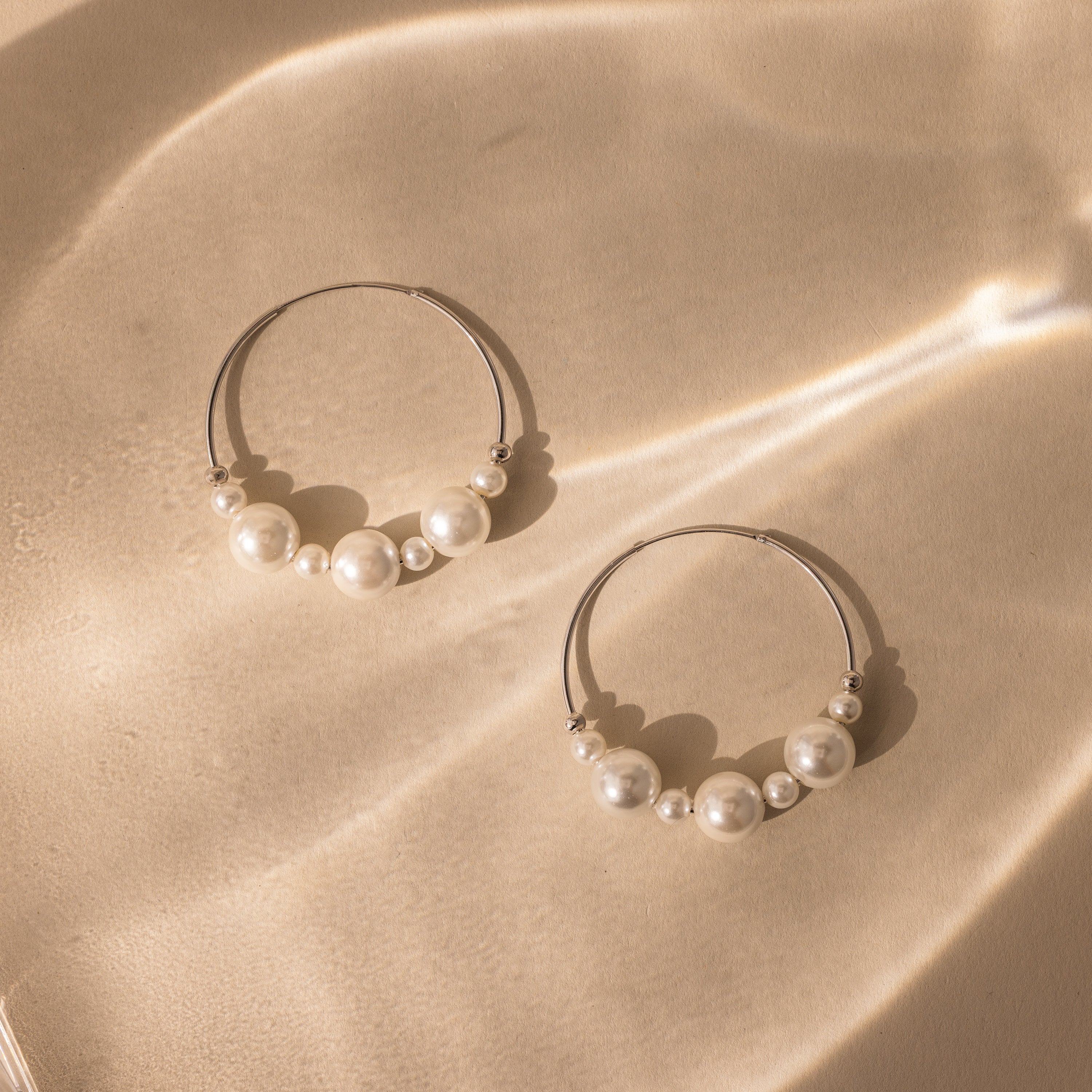 Statement Pearl Hoops in Silver
