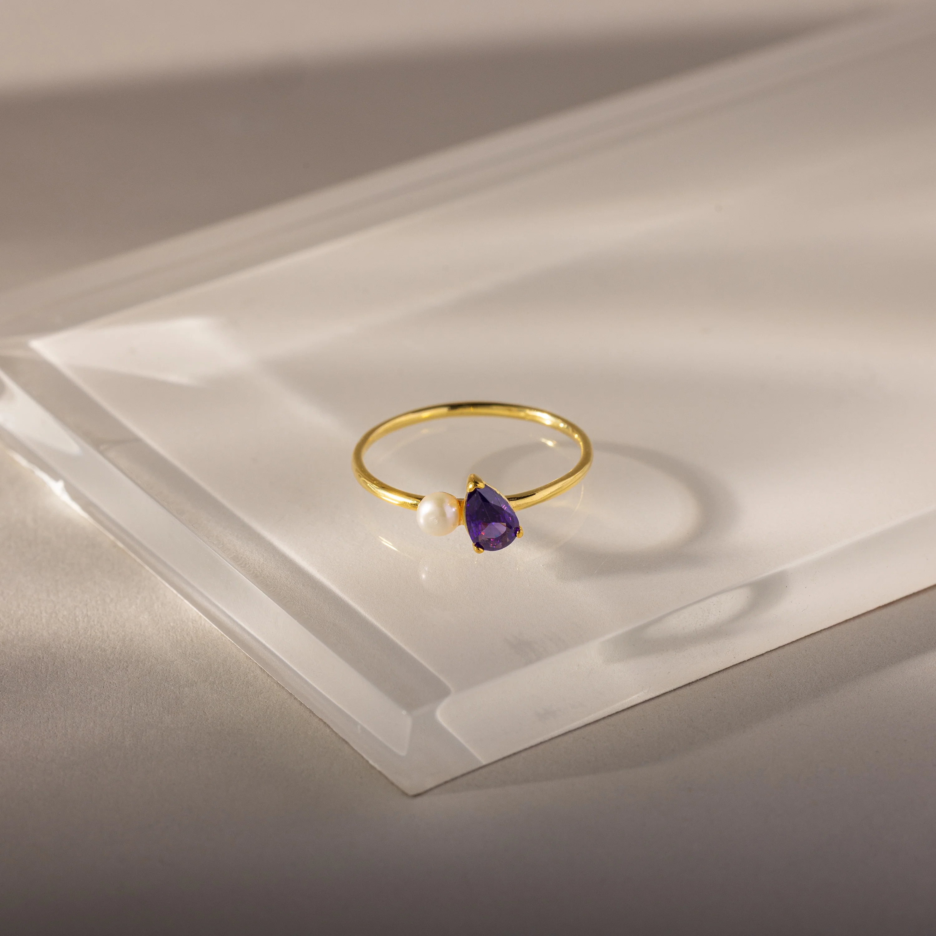 Teardrop Amethyst & Pearl Ring