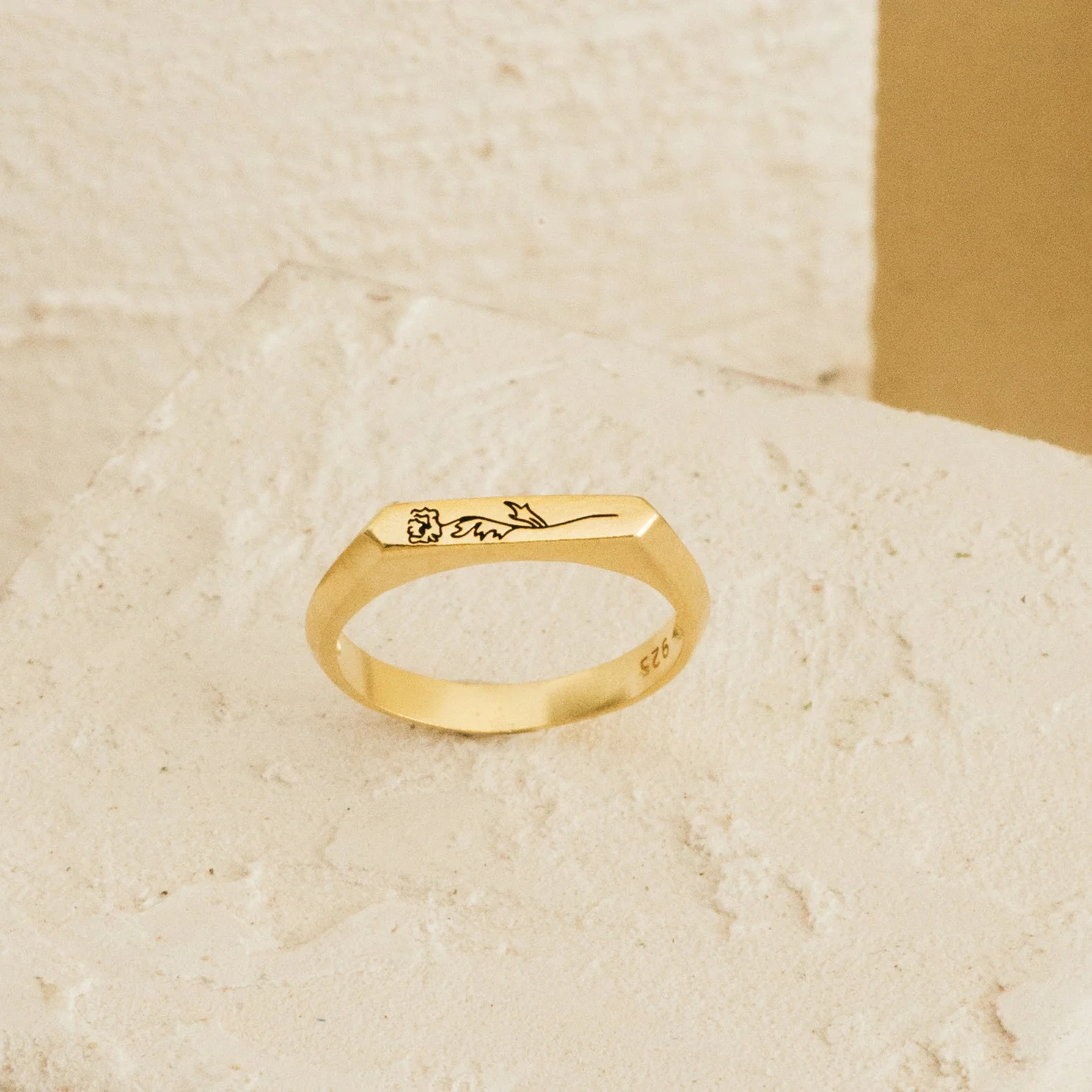 Thin Birth Flower Signet Ring - Image 3
