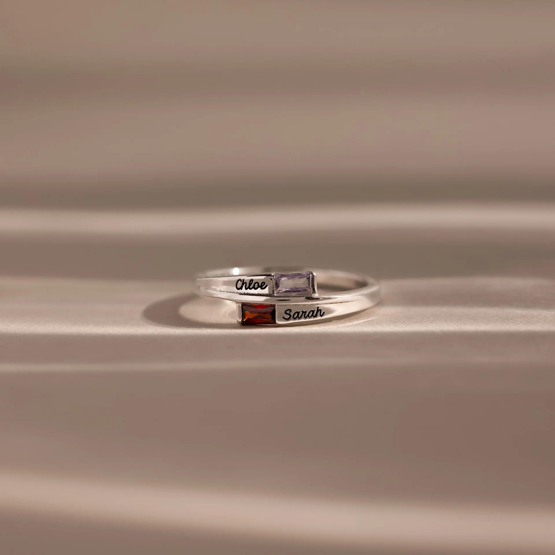 Toi et Moi Baguette Name Ring in Silver
