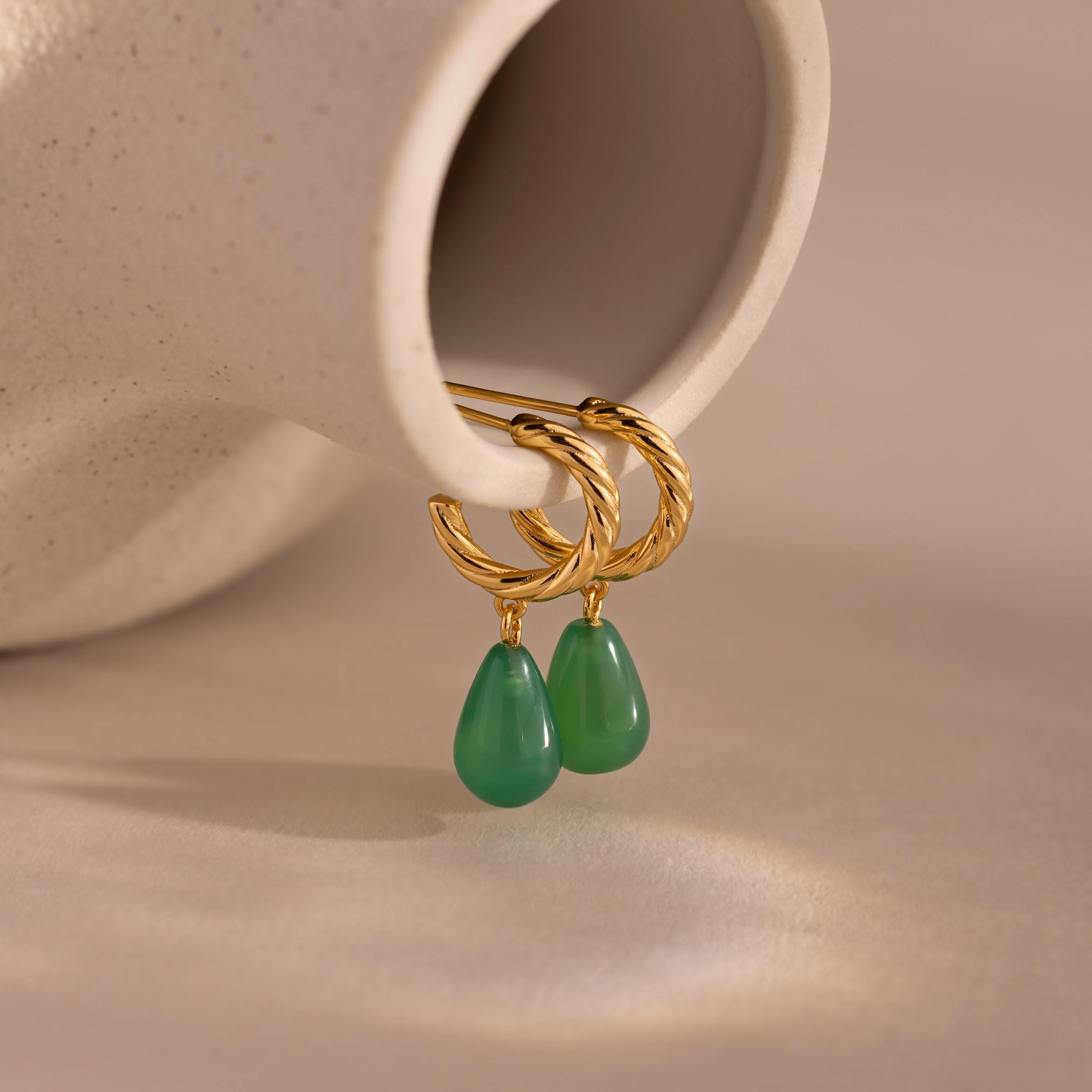 Twisted Jade Hoops in 18K Gold