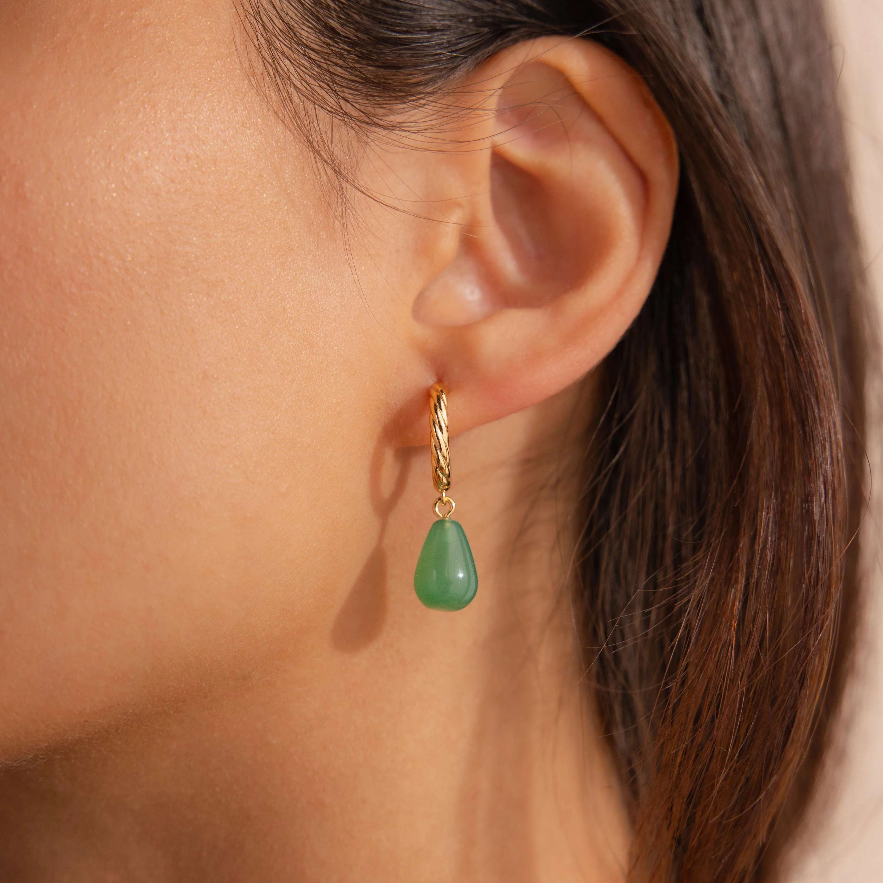 Twisted Jade Hoops in 18K Gold - Image 2