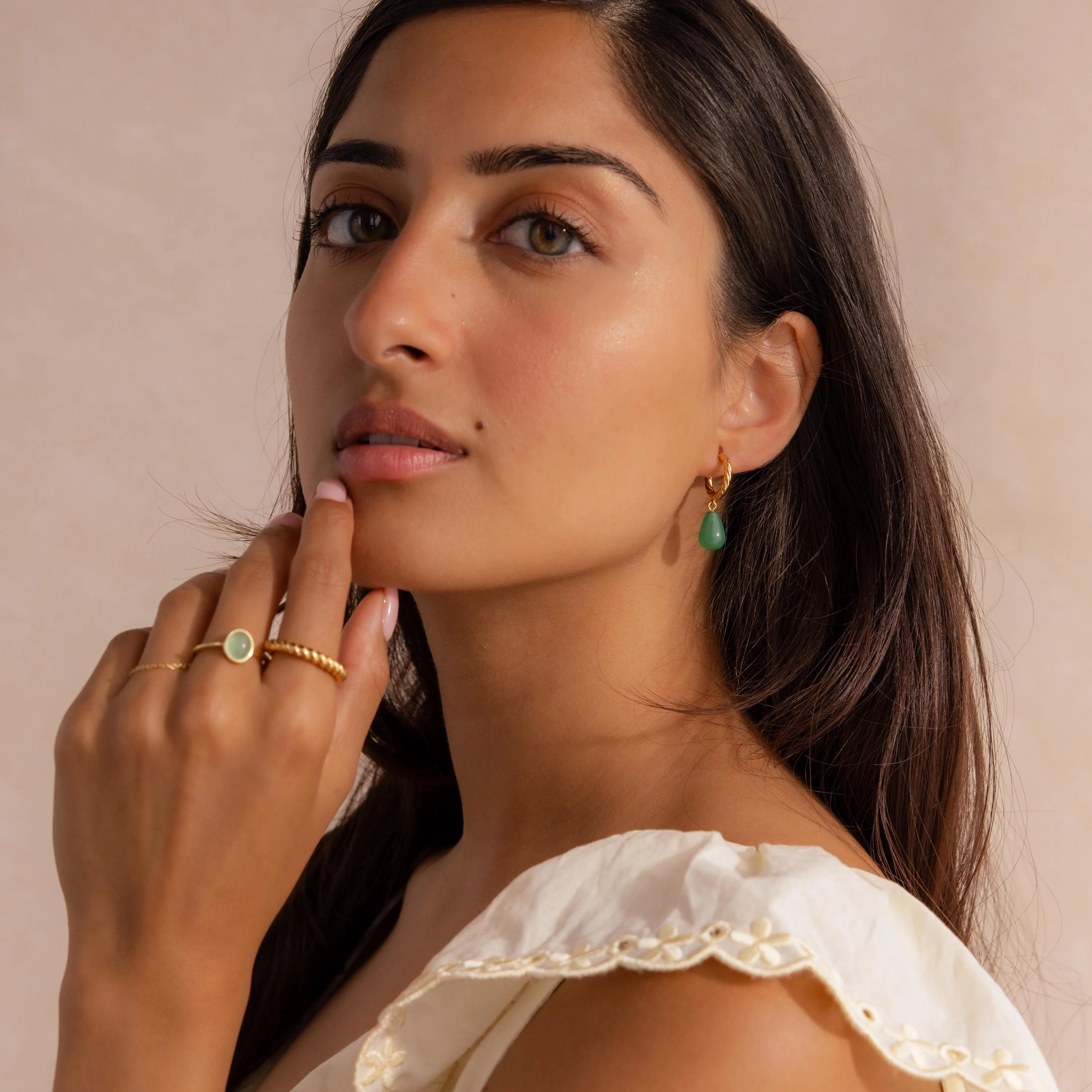 Twisted Jade Hoops in 18K Gold - Image 4
