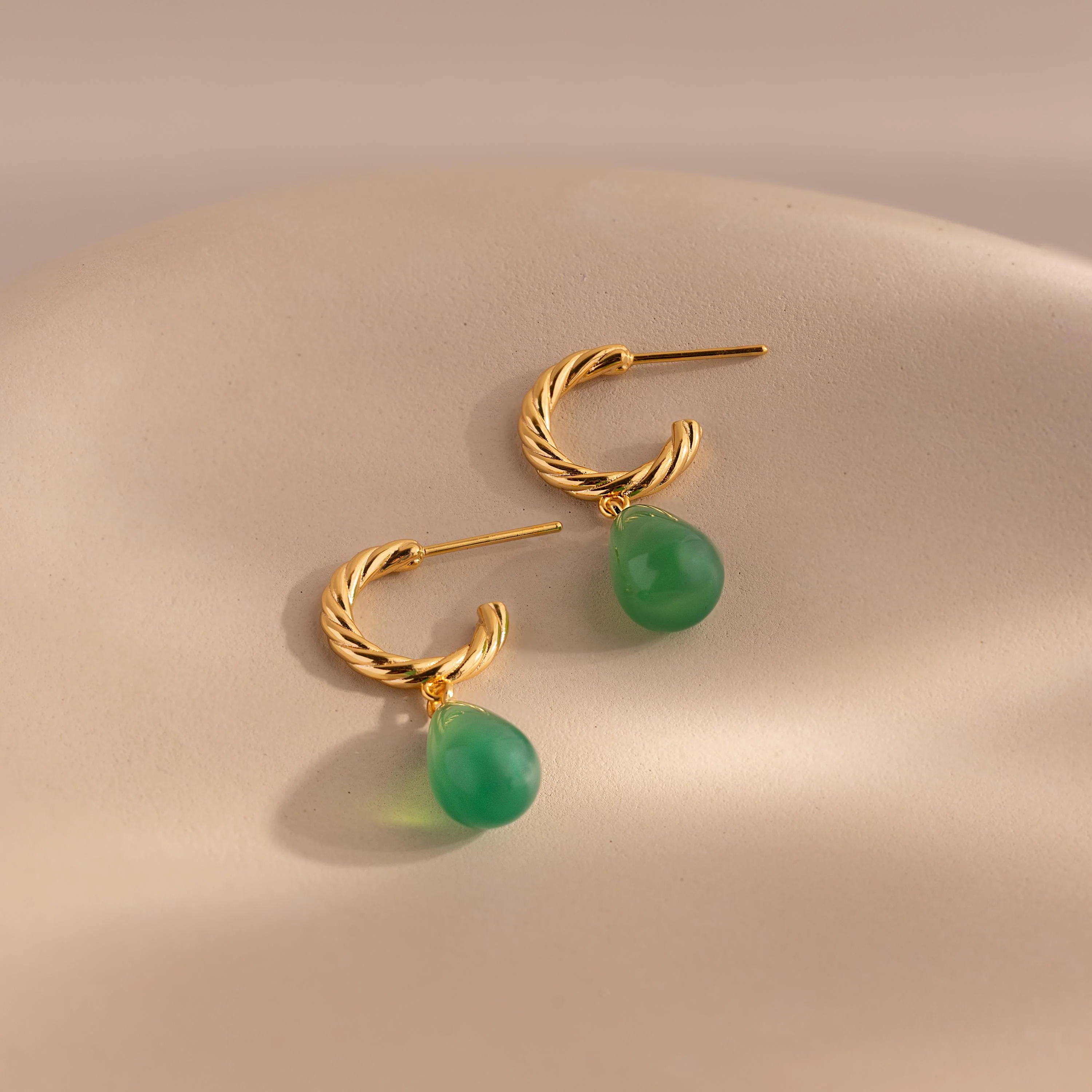 Twisted Jade Hoops in 18K Gold - Image 3