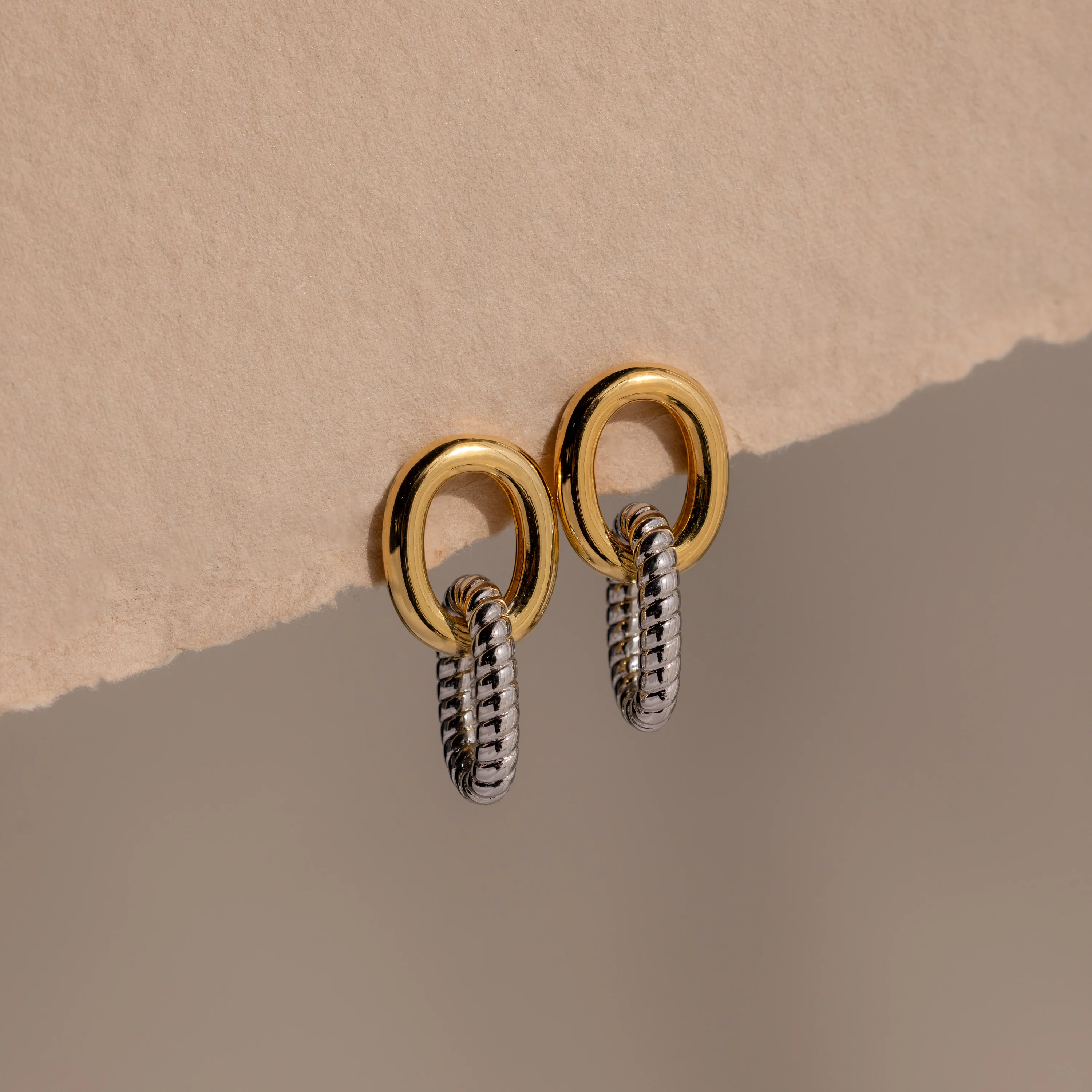 Twisted Link Earrings in Mixed Metal