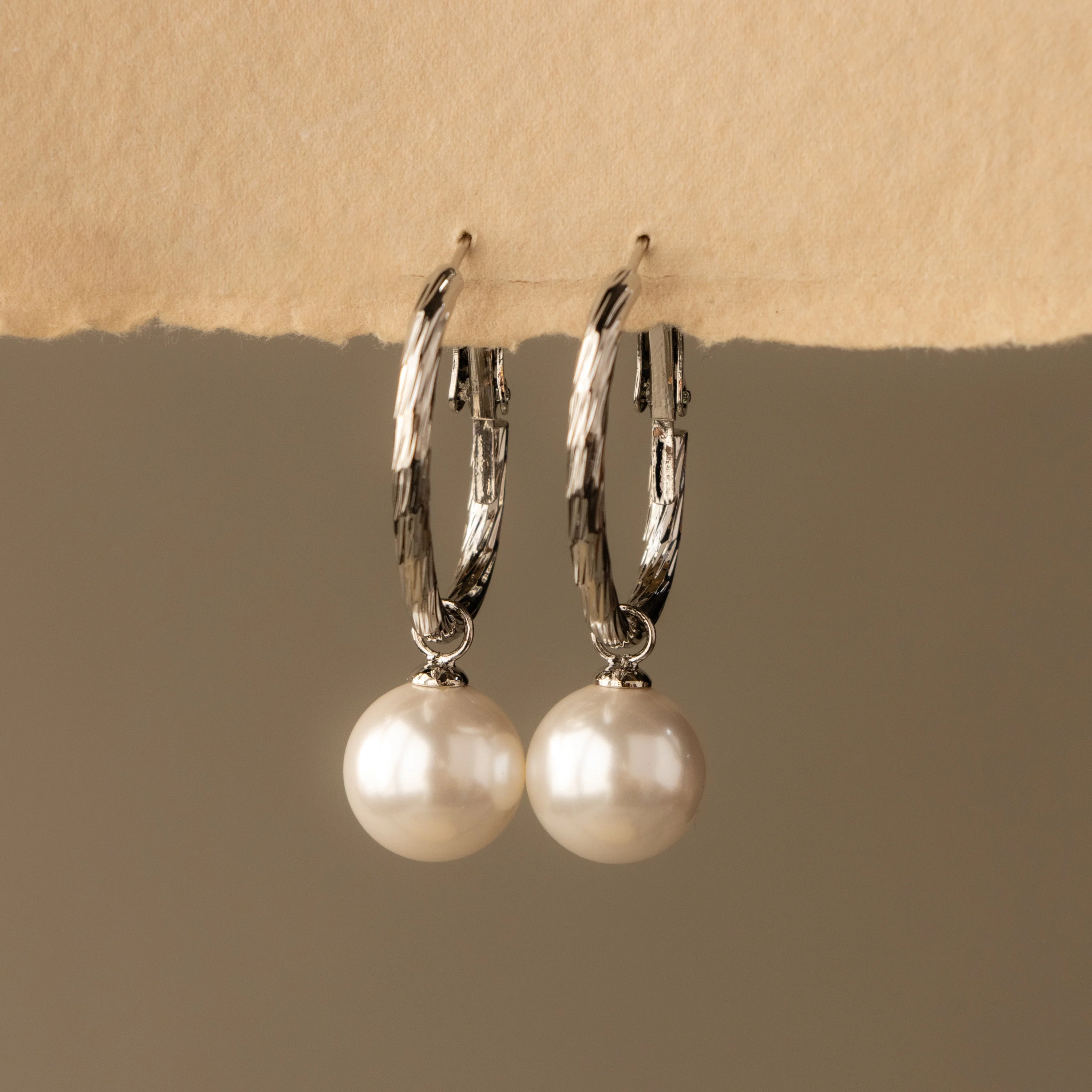 Twisted Pearl Drop Hoops in Silver