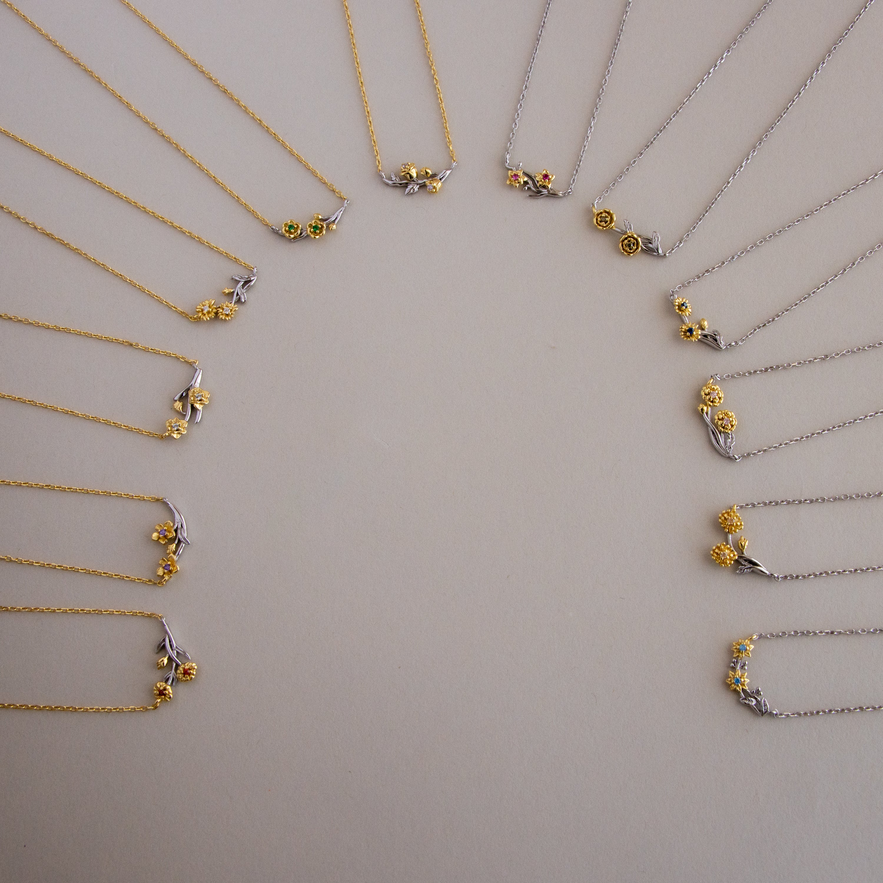 Two-Tone Flower Birthstone Necklaces